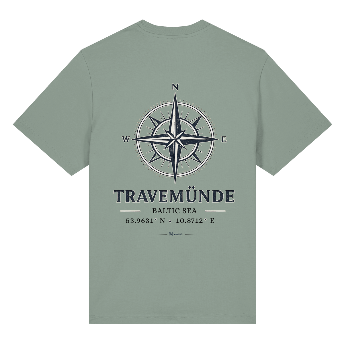 Travemünde Windrose – Bio-Heavy T-Shirt – Helle Edition Rückenprint