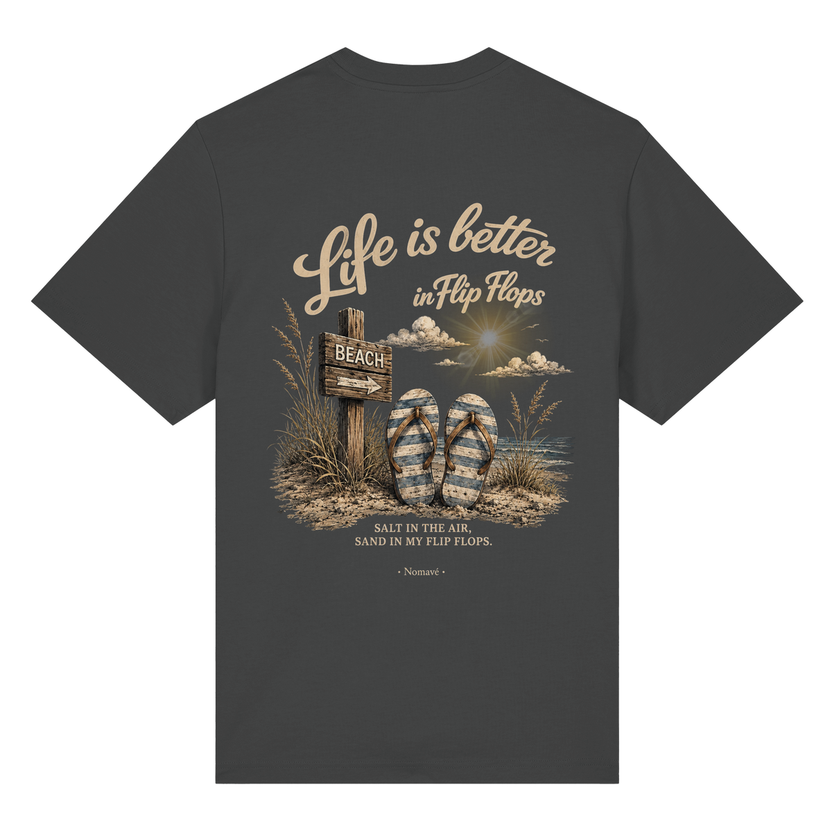 Life-is-better-in-flip-flops-dark-edition-backprint - Organic Heavy Shirt