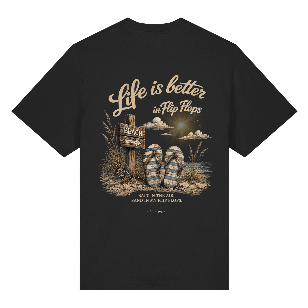 Life-is-better-in-flip-flops-dark-edition-backprint - Organic Heavy Shirt
