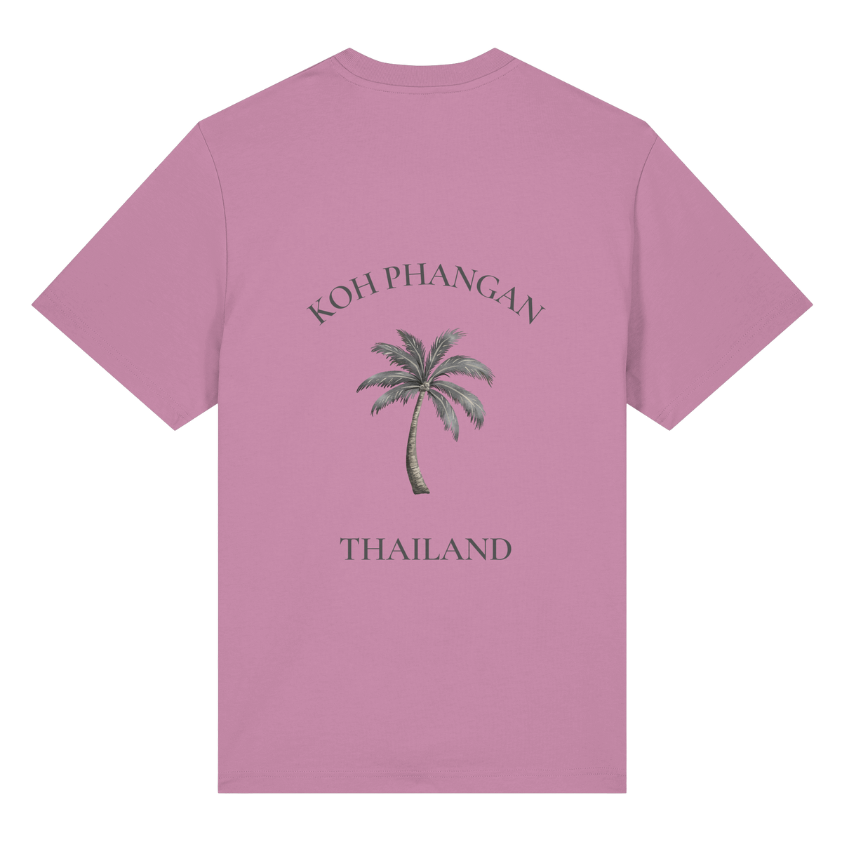 Bio Heavy T-Shirt in bubble pink mit Koh Phangan Mini Palm Motiv als Backprint – Original-Mockup