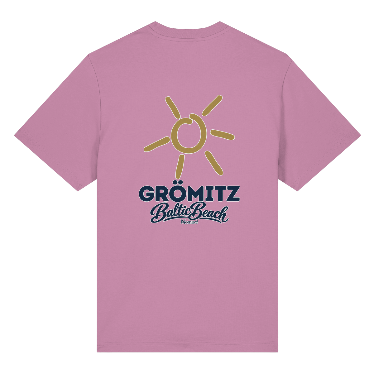 Grömitz Sonne Bio-Heavy T-Shirt Baltic Beach mit Rückendruck in Bubble Pink – Shirtigo-Originalmockup 8