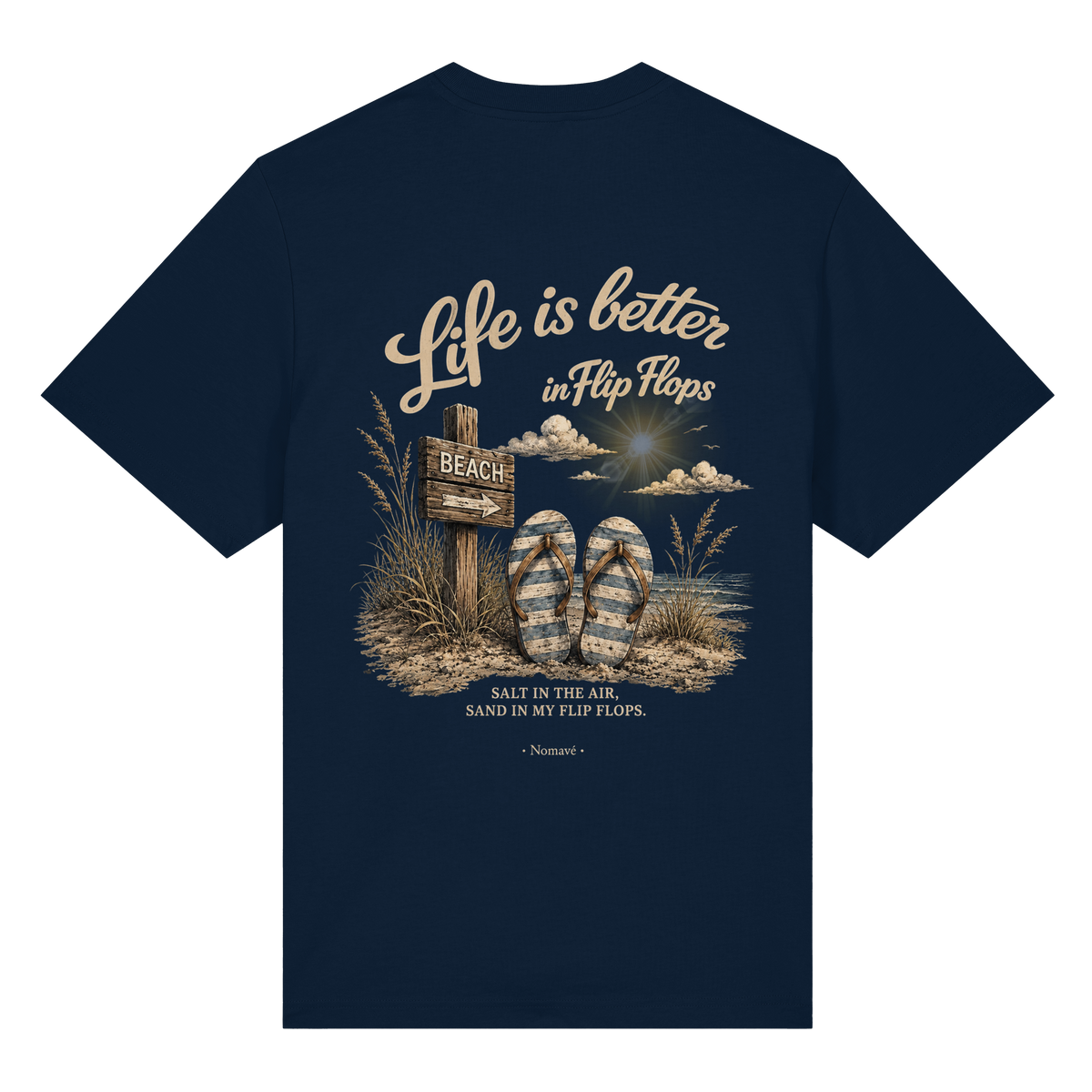 Life-is-better-in-flip-flops-dark-edition-backprint - Organic Heavy Shirt