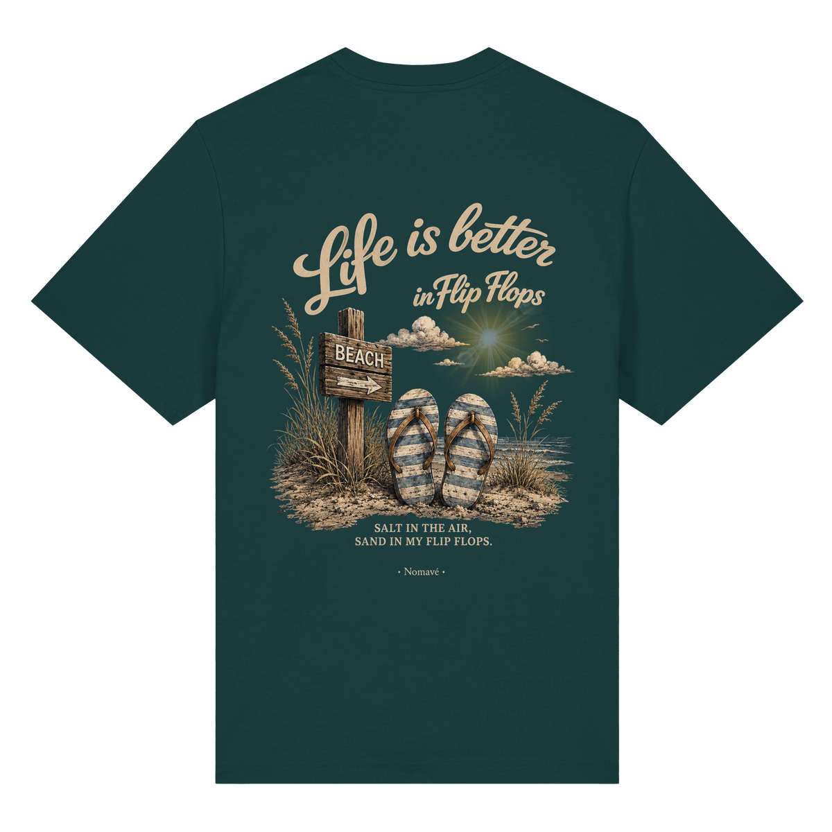 Life-is-better-in-flip-flops-dark-edition-backprint - Organic Heavy Shirt
