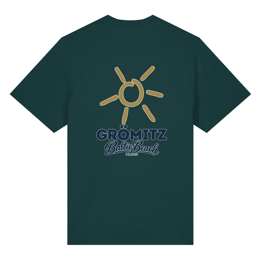 Grömitz Sonne Bio-Heavy T-Shirt Baltic Beach mit Rückendruck in Glazed Green – Shirtigo-Originalmockup 6
