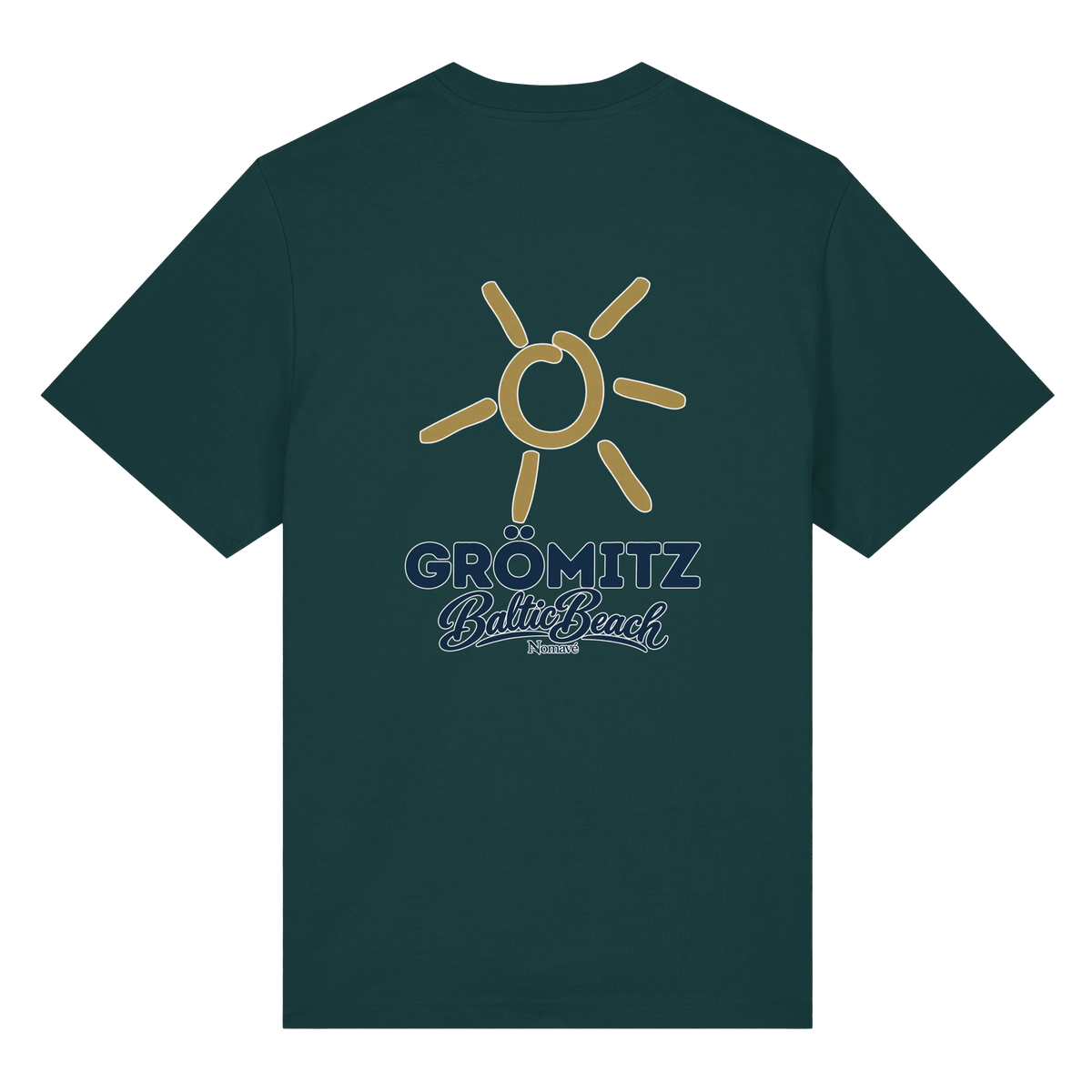 Grömitz Sonne Bio-Heavy T-Shirt Baltic Beach mit Rückendruck in Glazed Green – Shirtigo-Originalmockup 6