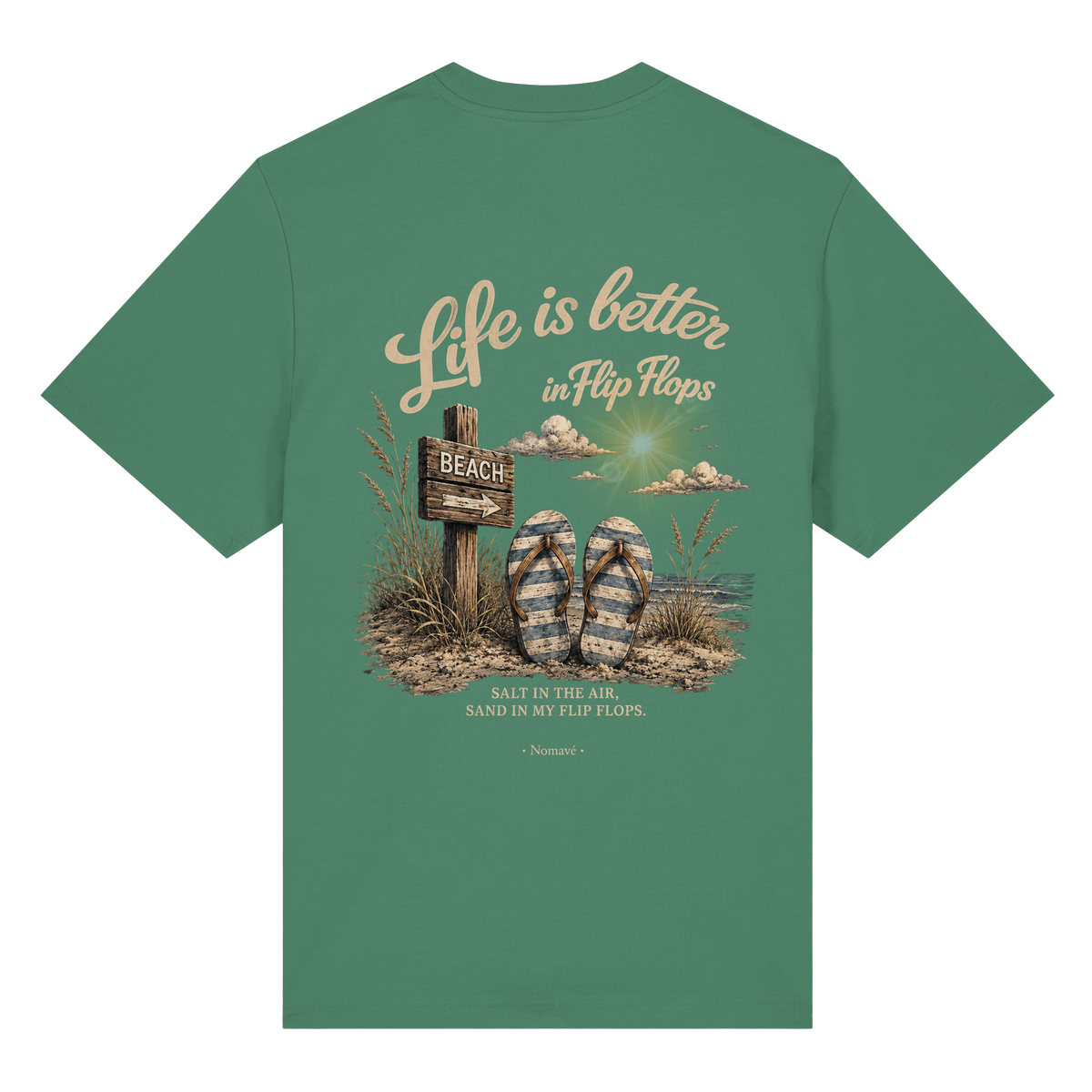 Life-is-better-in-flip-flops-dark-edition-backprint - Organic Heavy Shirt