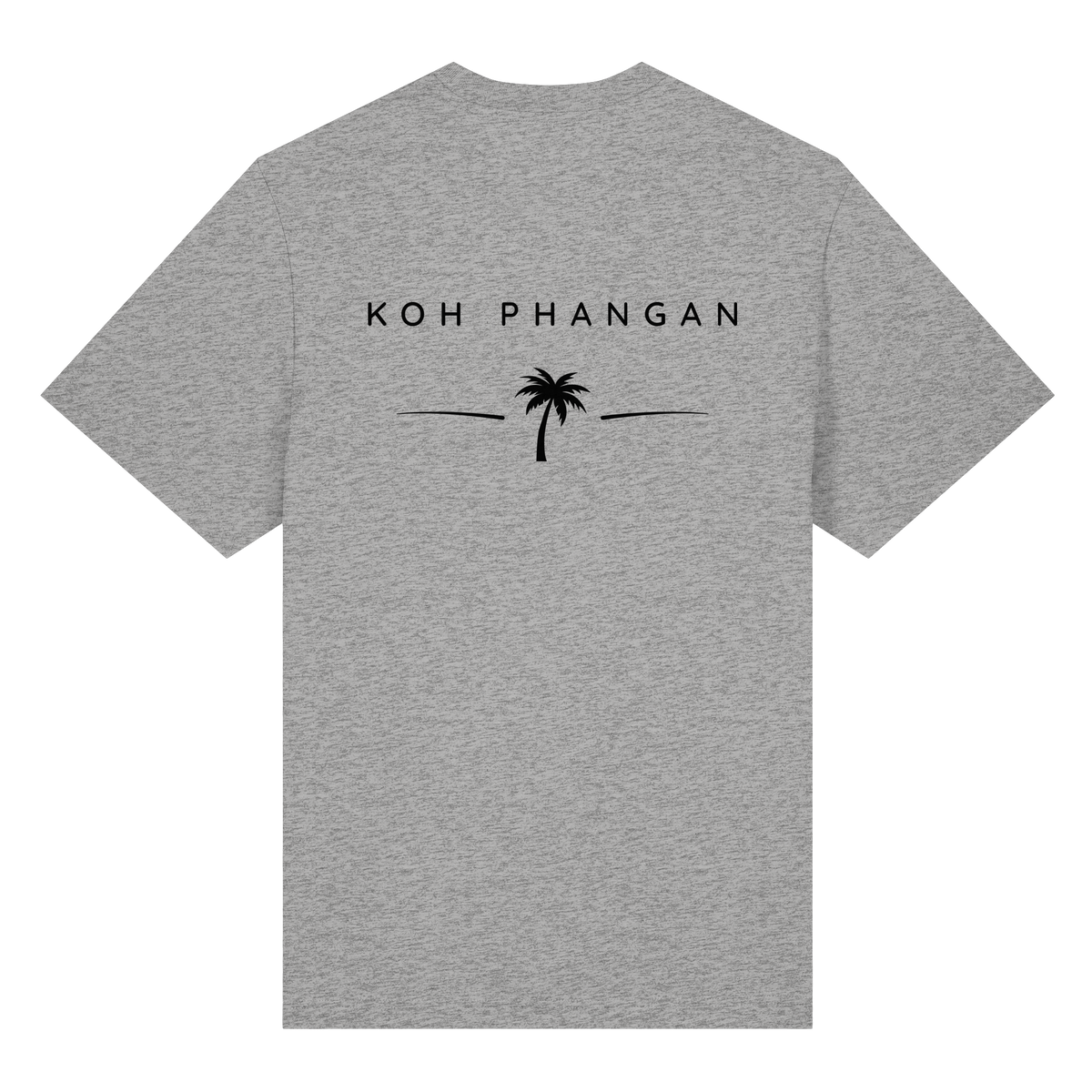 Original-Mockup des Bio Heavy T-Shirt in Heather Grey mit Koh-Phangan-Minimal-Backprint