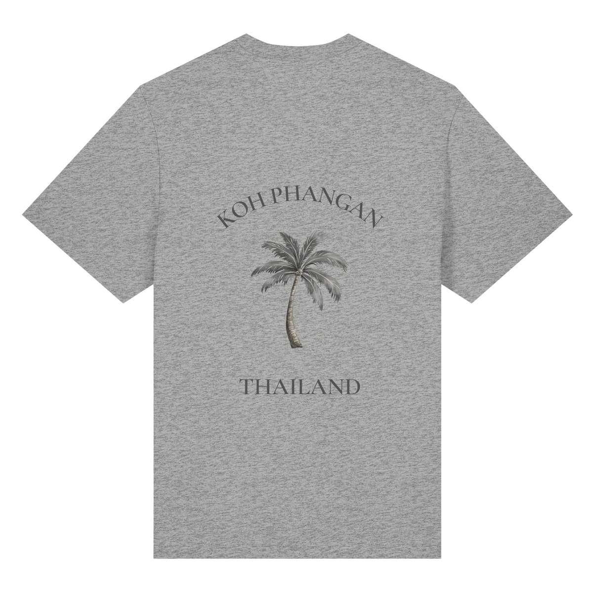 Bio Heavy T-Shirt in heather grey mit Koh Phangan Mini Palm Motiv als Backprint – Original-Mockup