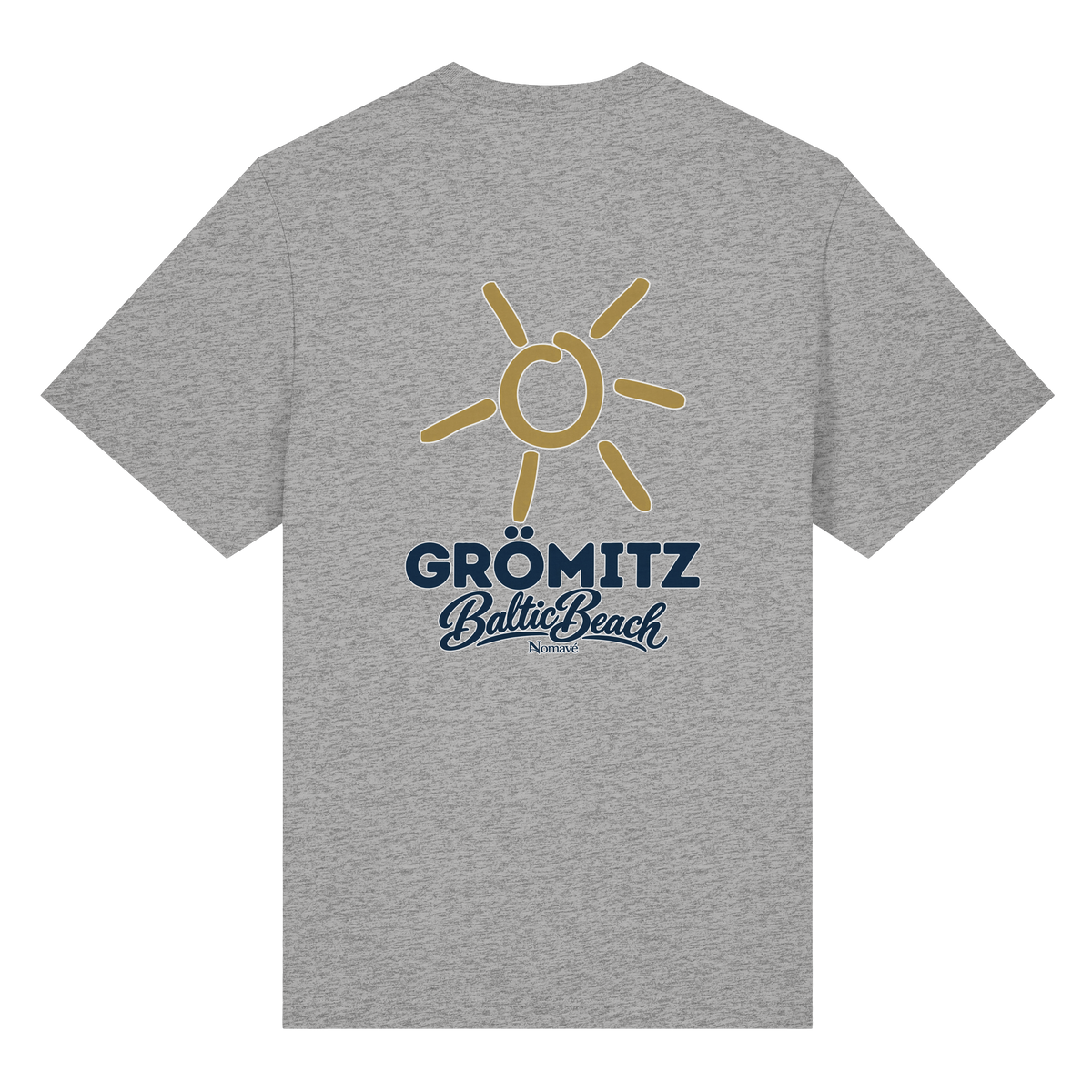 Grömitz Sonne Bio-Heavy T-Shirt Baltic Beach mit Rückendruck in Heather Grey – Shirtigo-Originalmockup 3