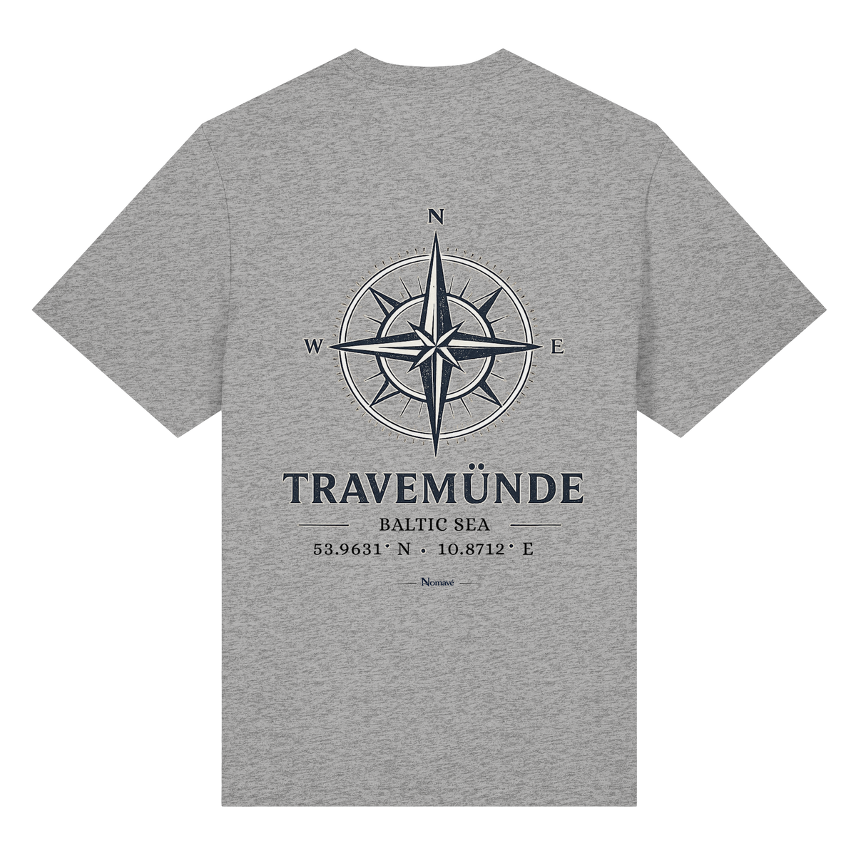 Travemünde Windrose – Bio-Heavy T-Shirt – Helle Edition Rückenprint