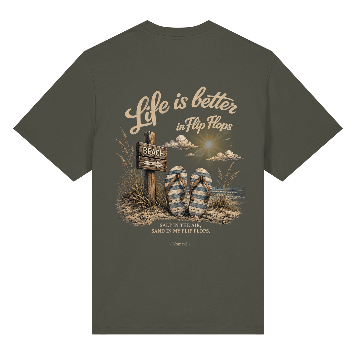 Life-is-better-in-flip-flops-dark-edition-backprint - Organic Heavy Shirt
