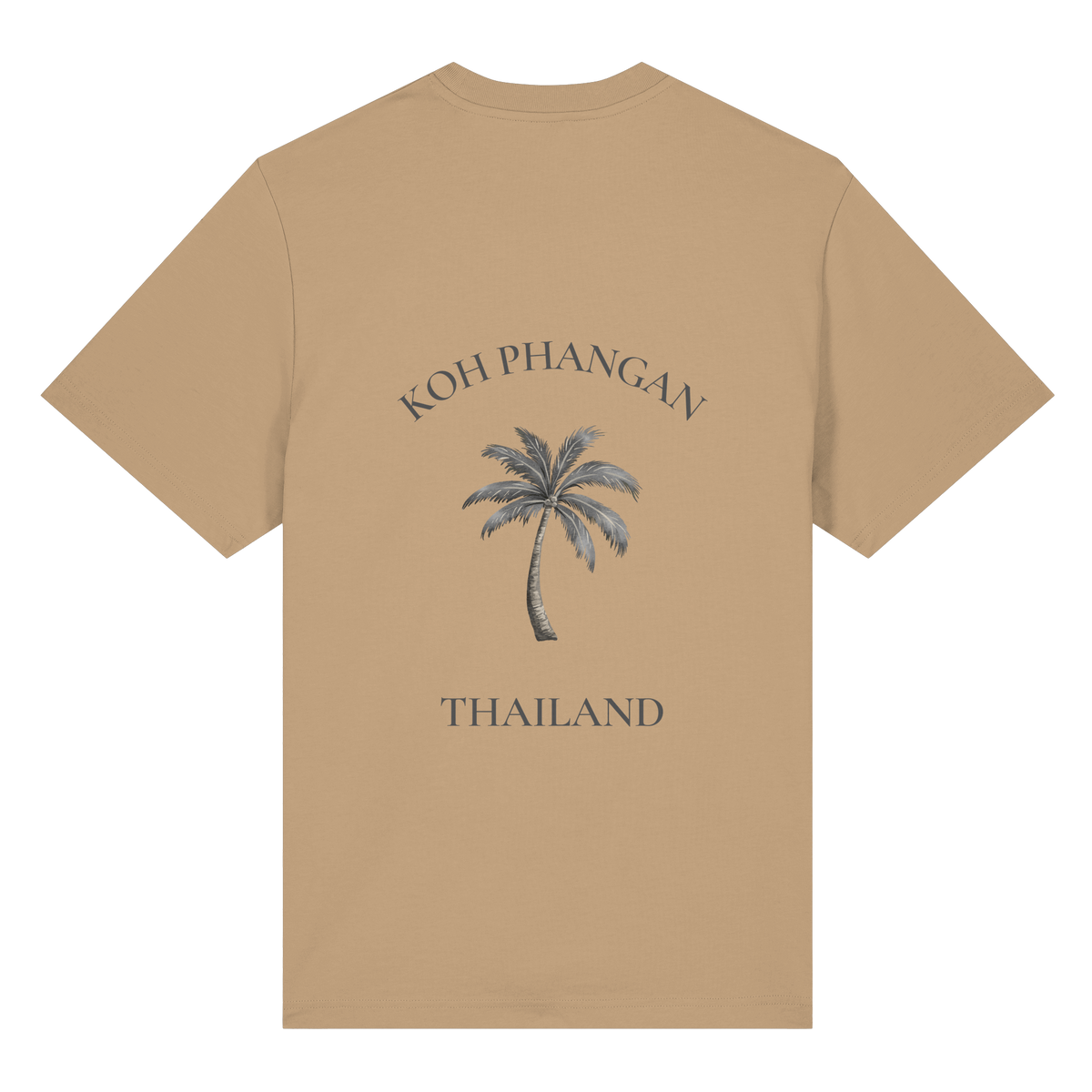 Bio Heavy T-Shirt in latte mit Koh Phangan Mini Palm Motiv als Backprint – Original-Mockup