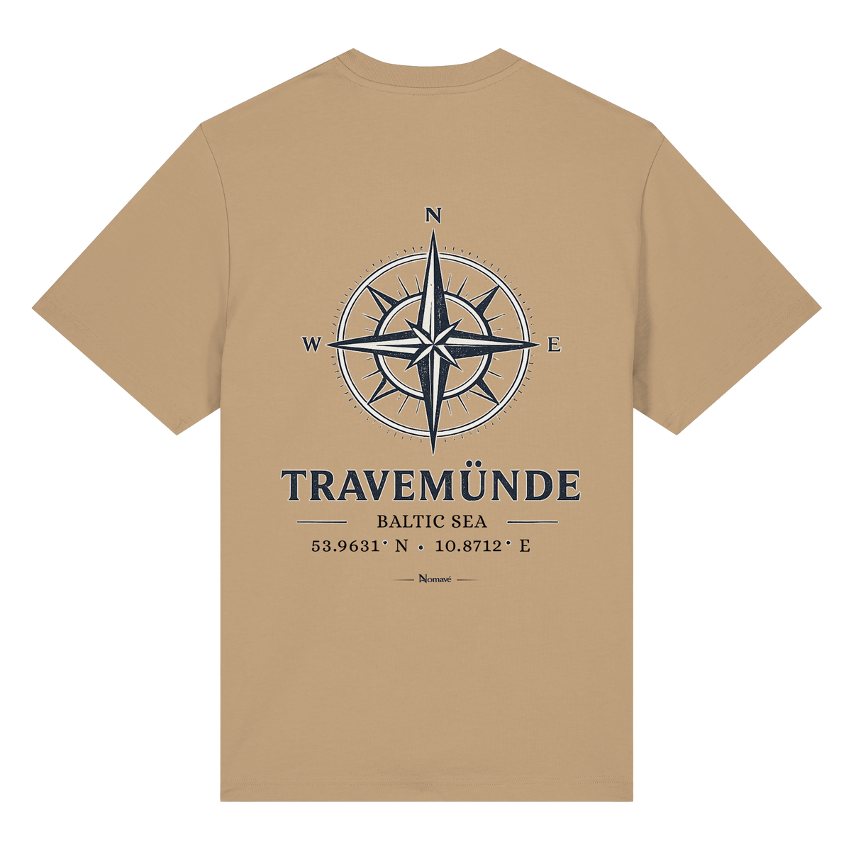 Travemünde Windrose – Bio-Heavy T-Shirt – Helle Edition Rückenprint