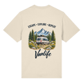 Bio Heavy T-Shirt in Natural Raw als Produkt-Mockup mit Escape Explore Repeat Motiv als Backprint