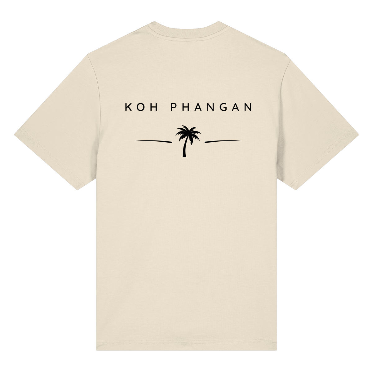 Original-Mockup des Bio Heavy T-Shirt in Natural Raw mit Koh-Phangan-Minimal-Backprint