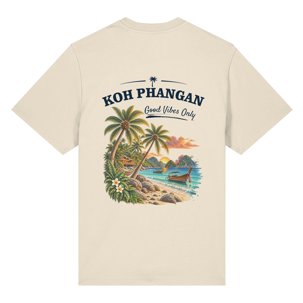 Koh Phangan Good Vibes Only – Bio Heavy T-Shirt – Backprint – Original-Mockup organic heavy shirt natural raw mit Rückenmotiv