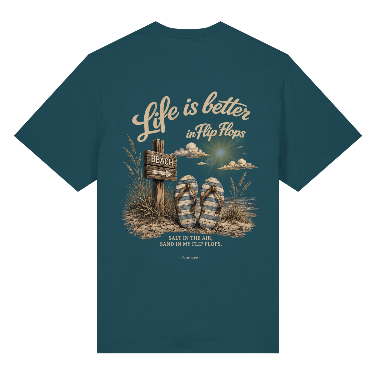Life-is-better-in-flip-flops-dark-edition-backprint - Organic Heavy Shirt