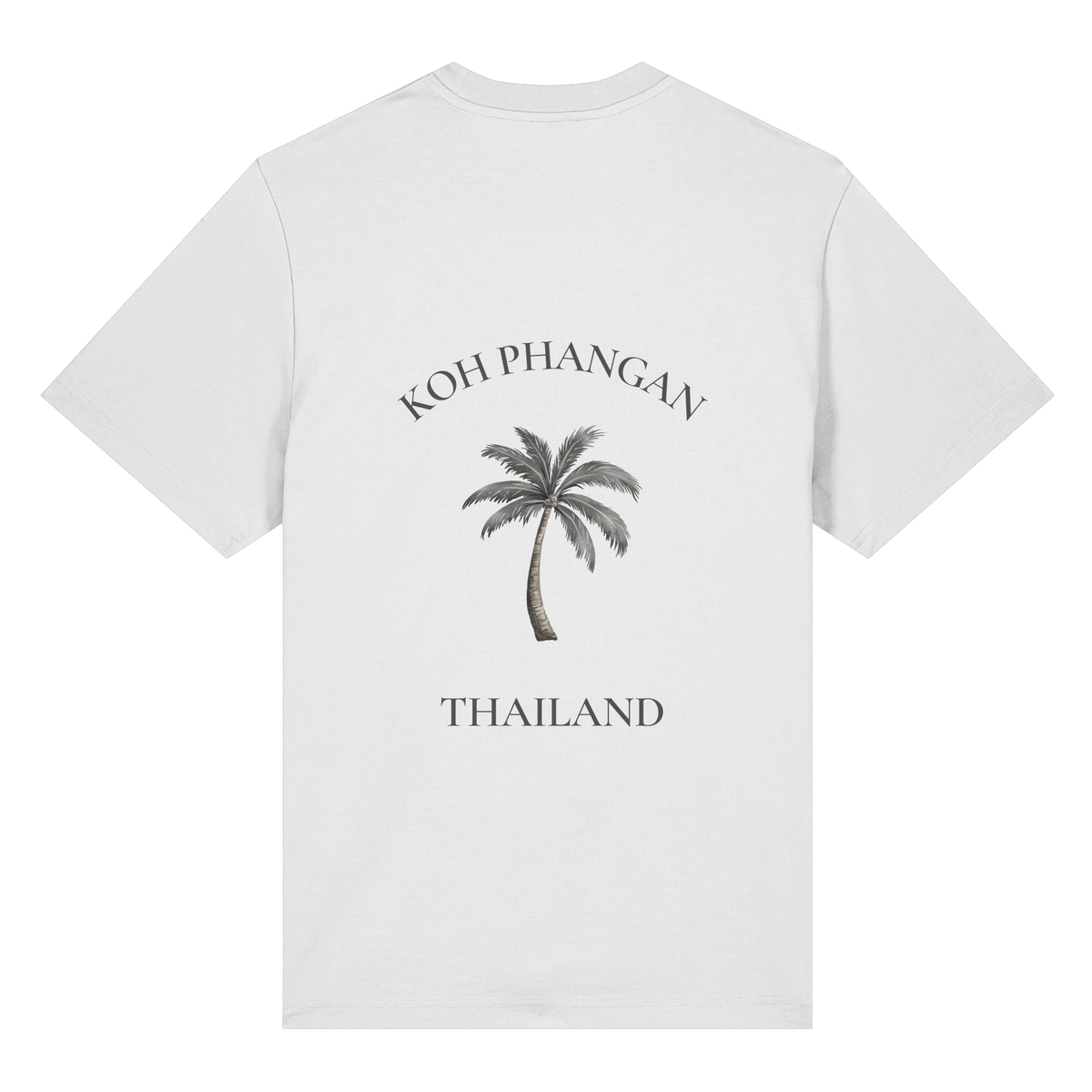Bio Heavy T-Shirt in white mit Koh Phangan Mini Palm Motiv als Backprint – Original-Mockup