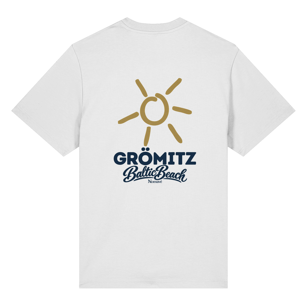 Grömitz Sonne Bio-Heavy T-Shirt Baltic Beach mit Rückendruck in White – Shirtigo-Originalmockup 2