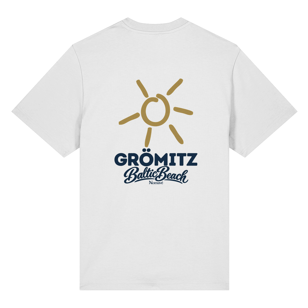 Grömitz Sonne Bio-Heavy T-Shirt Baltic Beach mit Rückendruck in White – Shirtigo-Originalmockup 2