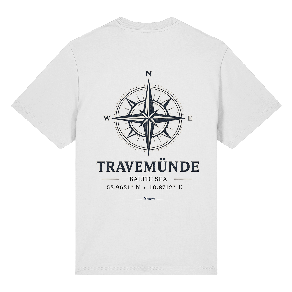 Travemünde Windrose – Bio-Heavy T-Shirt – Helle Edition Rückenprint