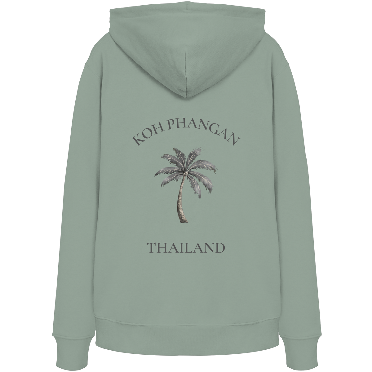 Koh Phangan Mini Palm – Bio Hoodie – Backprint – Originalmockup in Aloe, Produktansicht 4