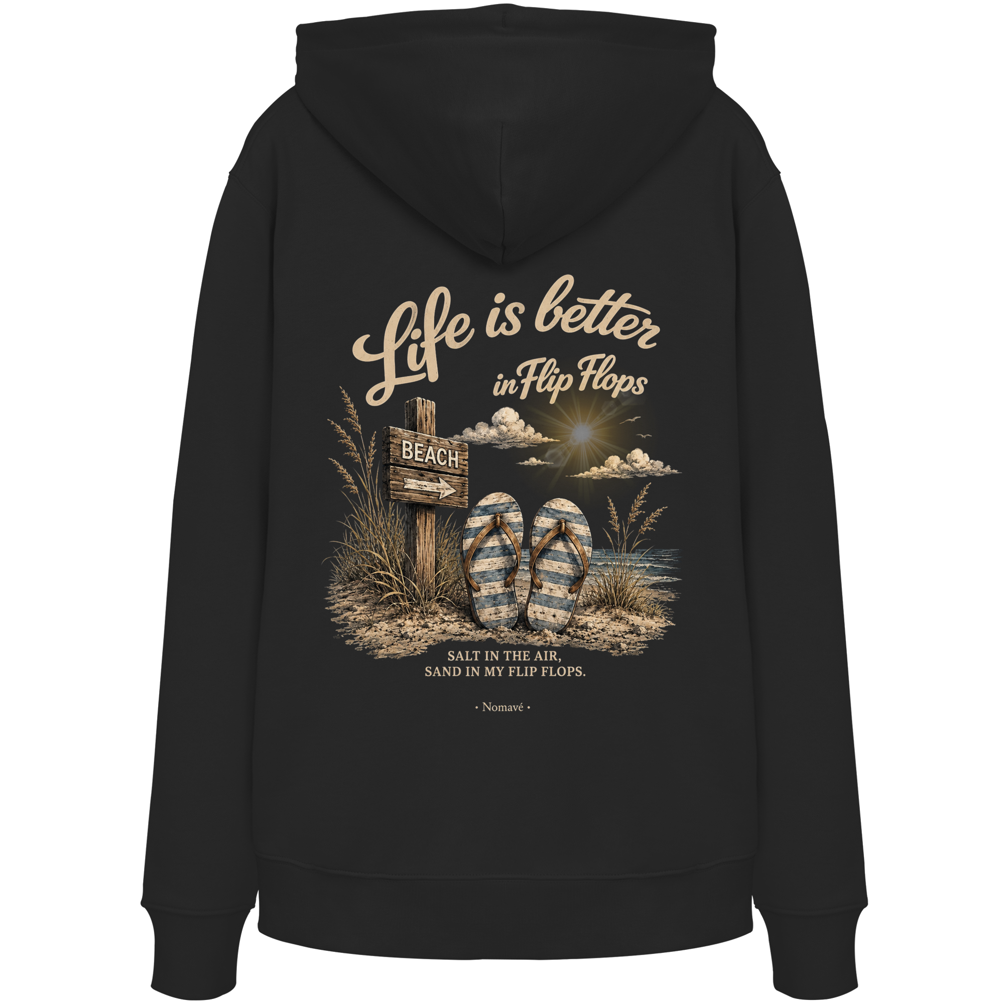 Life-is-better-in-flip-flops-dark-edition-backprint - Organic Hoodie