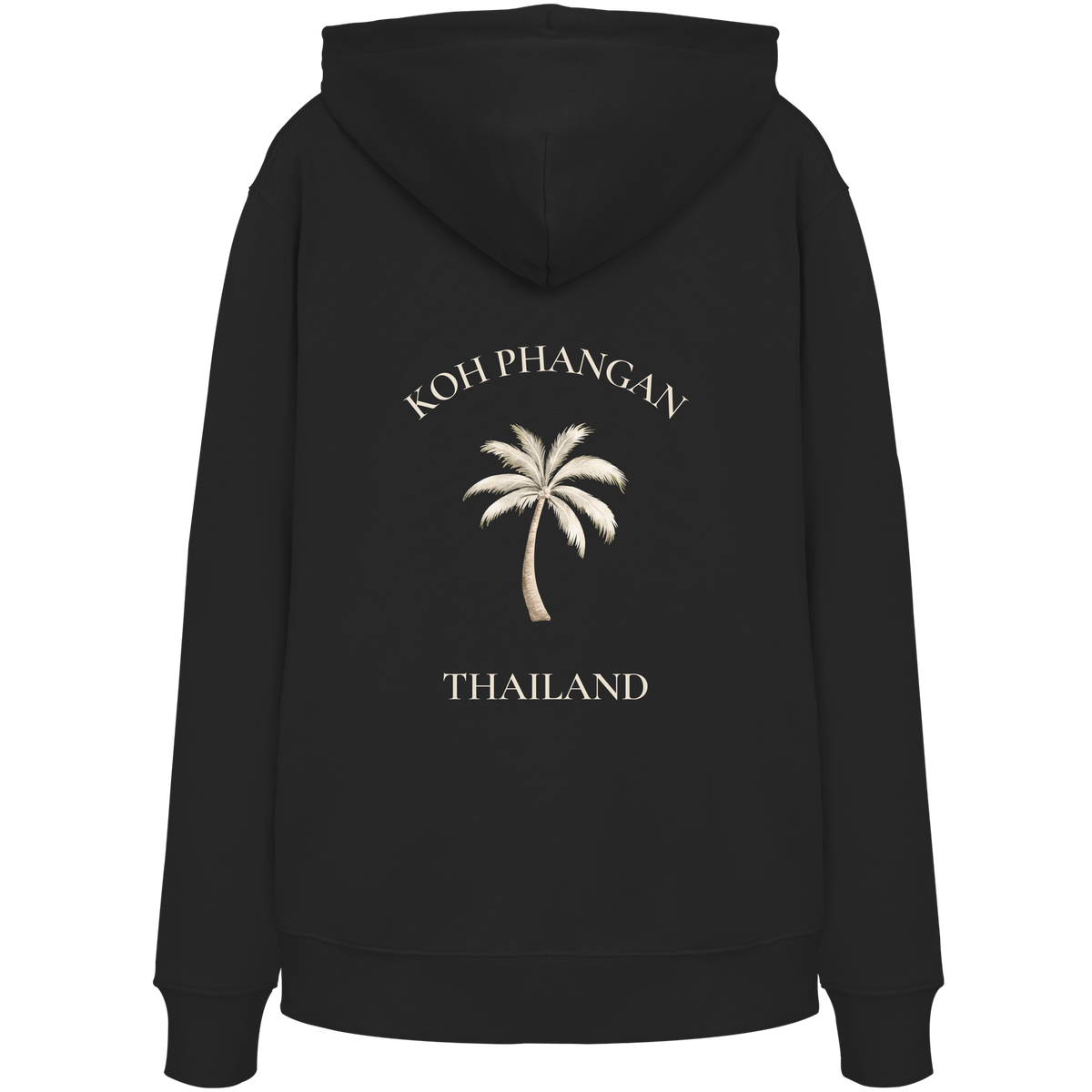 Bio Hoodie in black mit Koh Phangan Mini Palm Motiv als Backprint – Original-Mockup