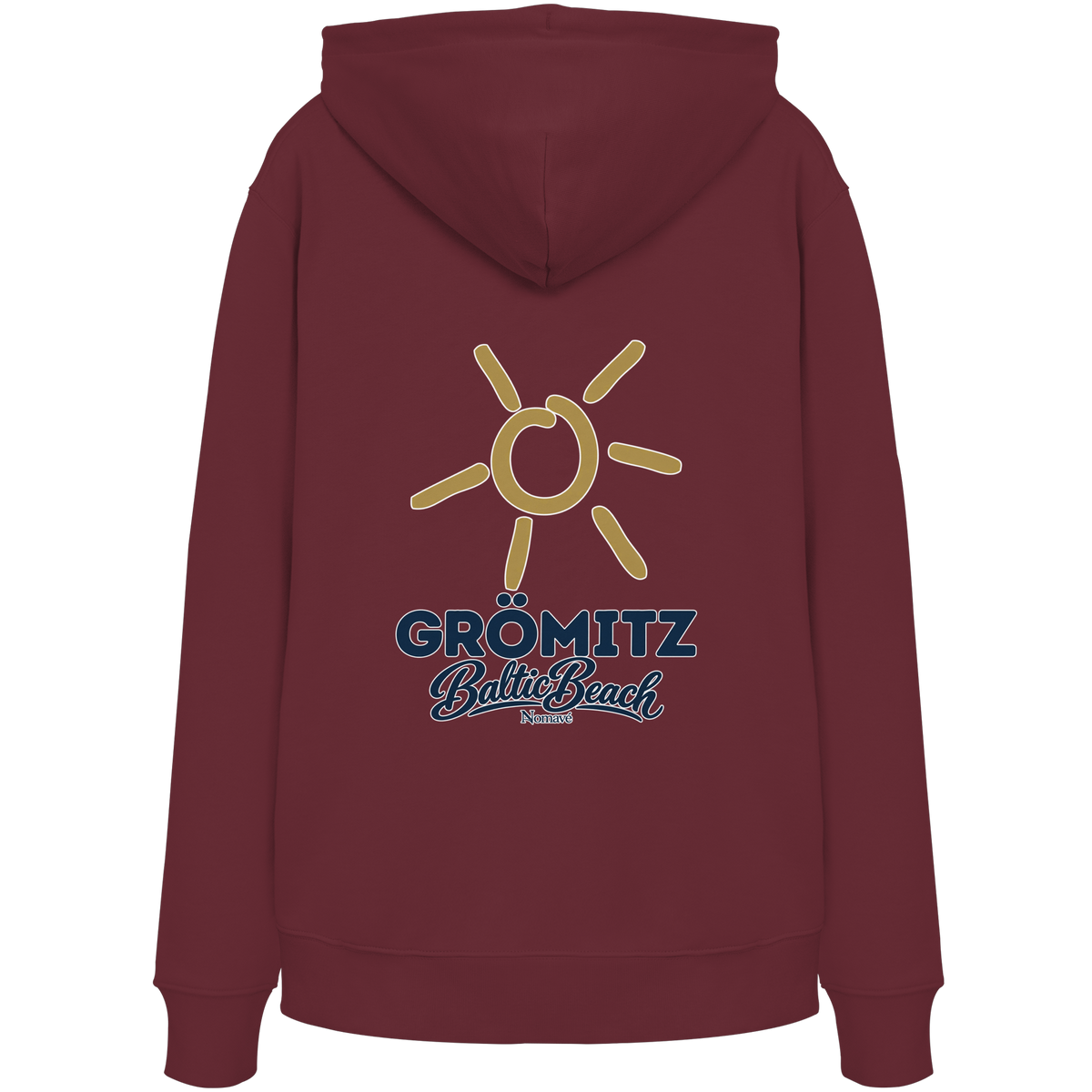 Grömitz Sonne Bio Hoodie Baltic Beach Rückendruck – Shirtigo-Originalmockup 11 (burgundy)