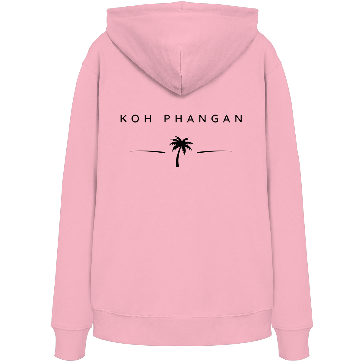 Original-Mockup des Bio Hoodie in Cotton Pink mit Koh-Phangan-Minimal-Backprint