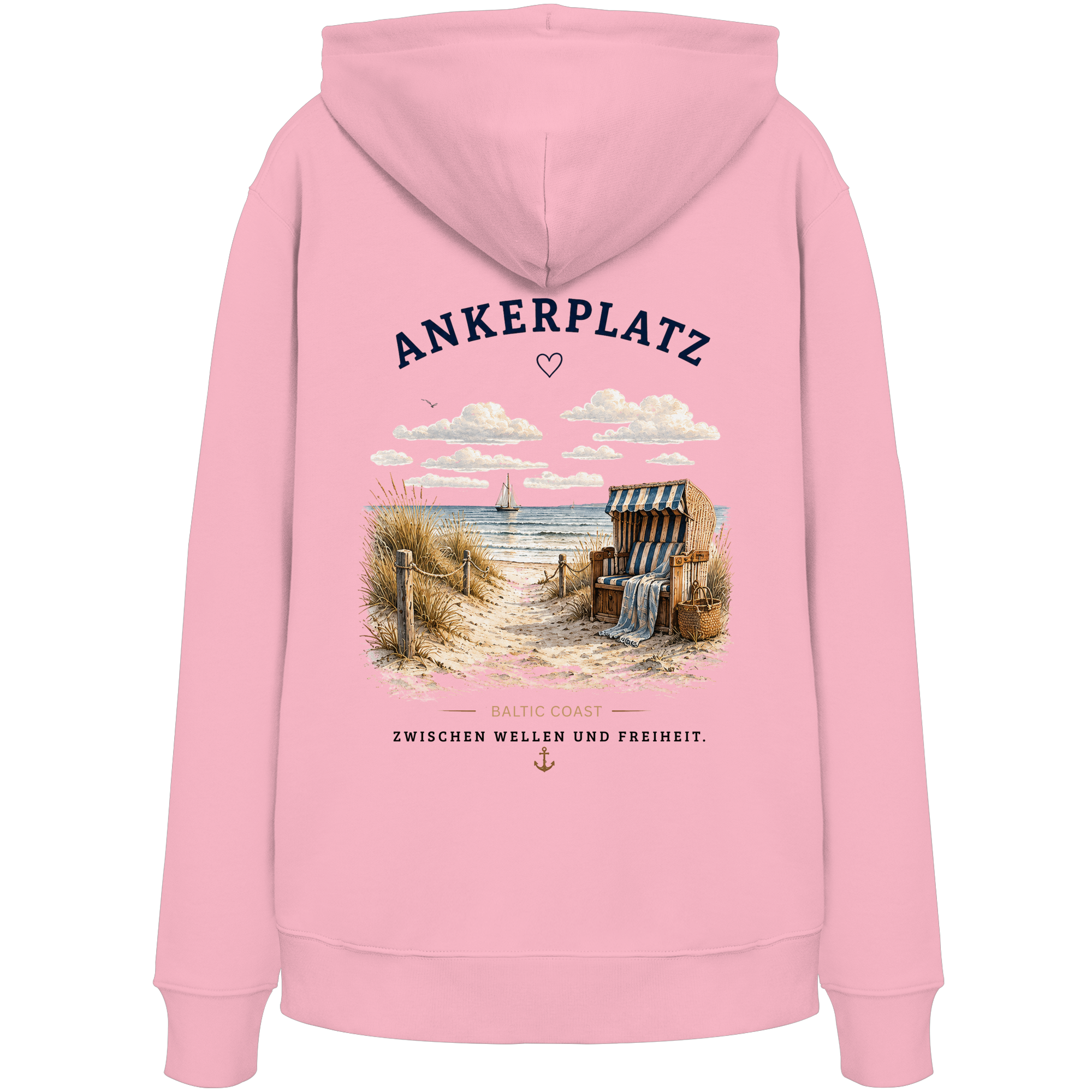 Ankerplatz Hoodie – Küstengefühl Sea & Soul – Bio Hoodie mit Rückenprint