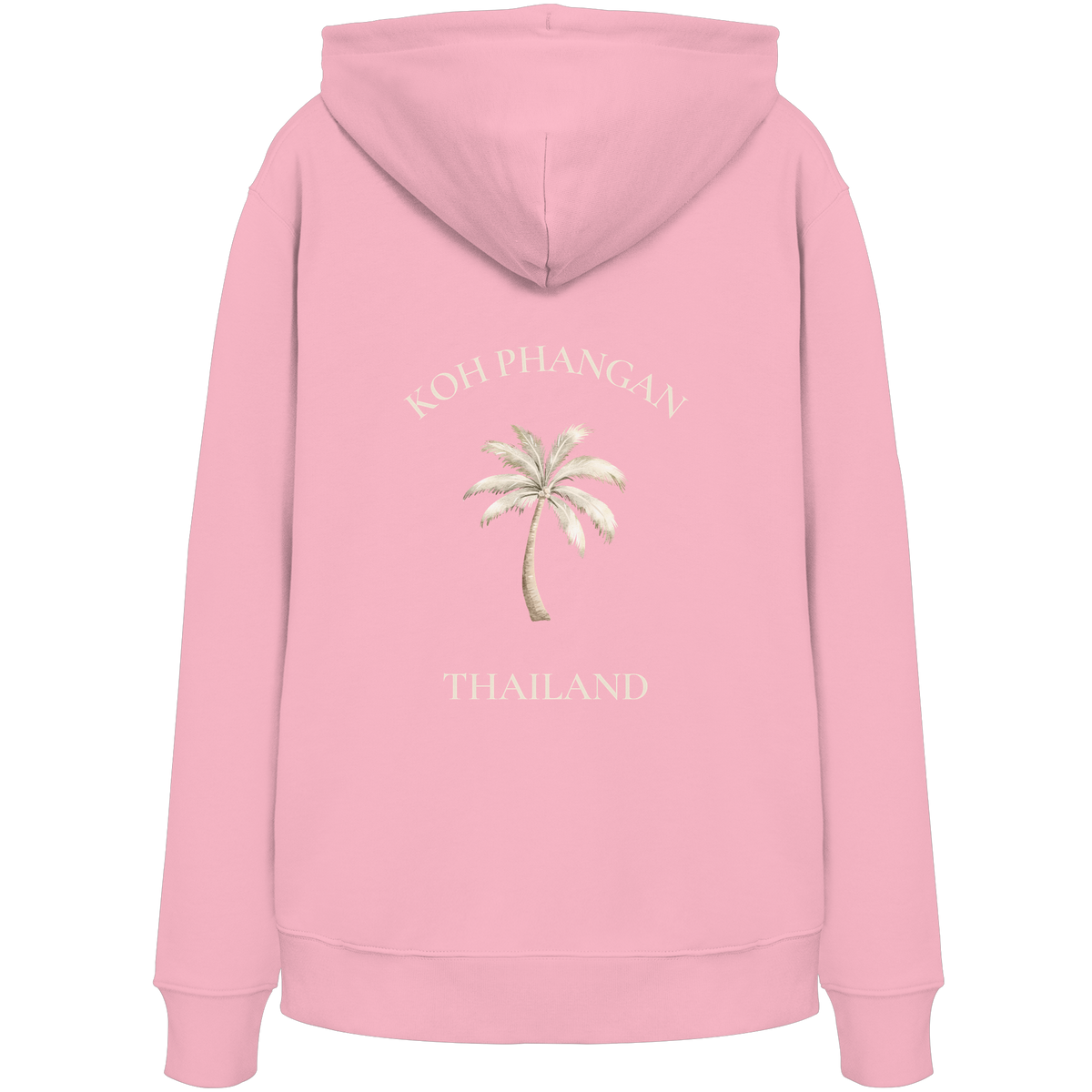 Bio Hoodie in cotton pink mit Koh Phangan Mini Palm Motiv als Backprint – Original-Mockup