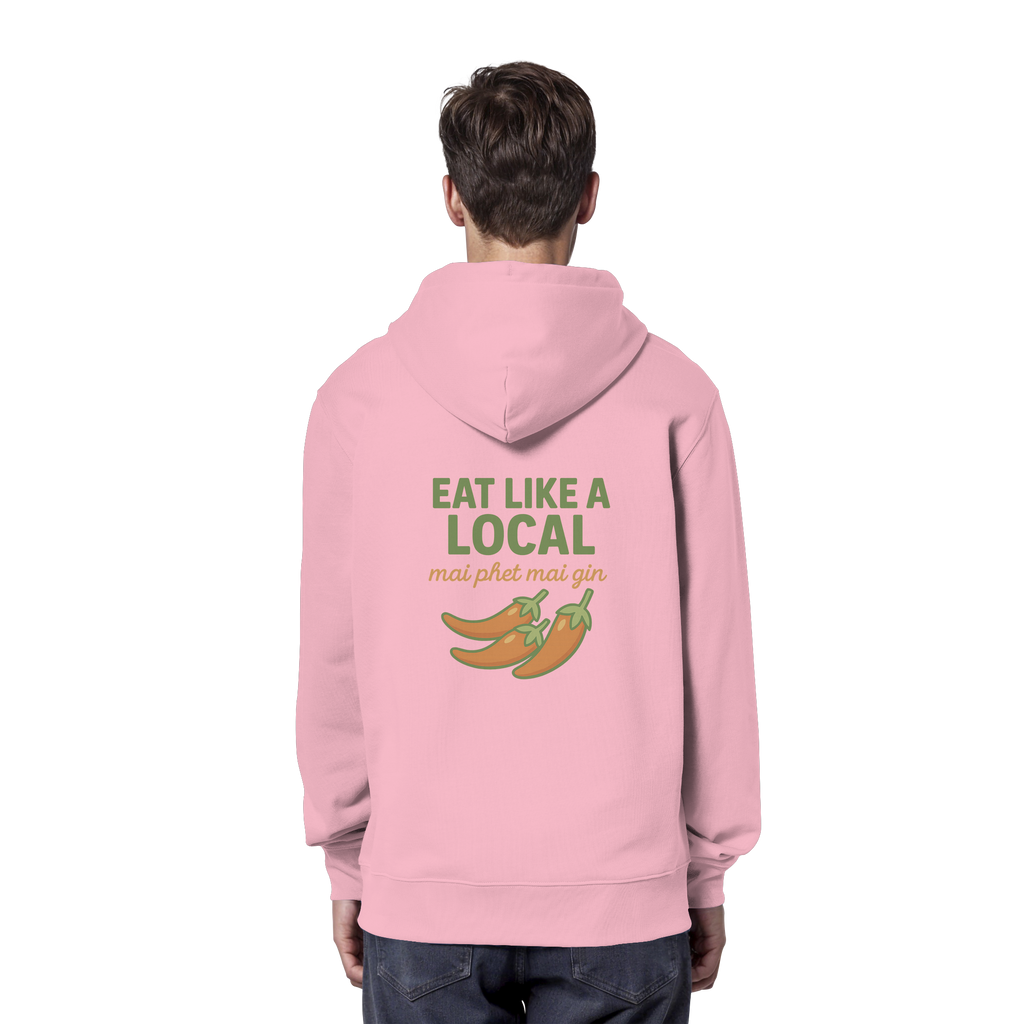 Eat Like a Local – Thai Food Design | „mai phet mai gin“ Chili Design - Rückseite bedruckt - Organic Hoodie