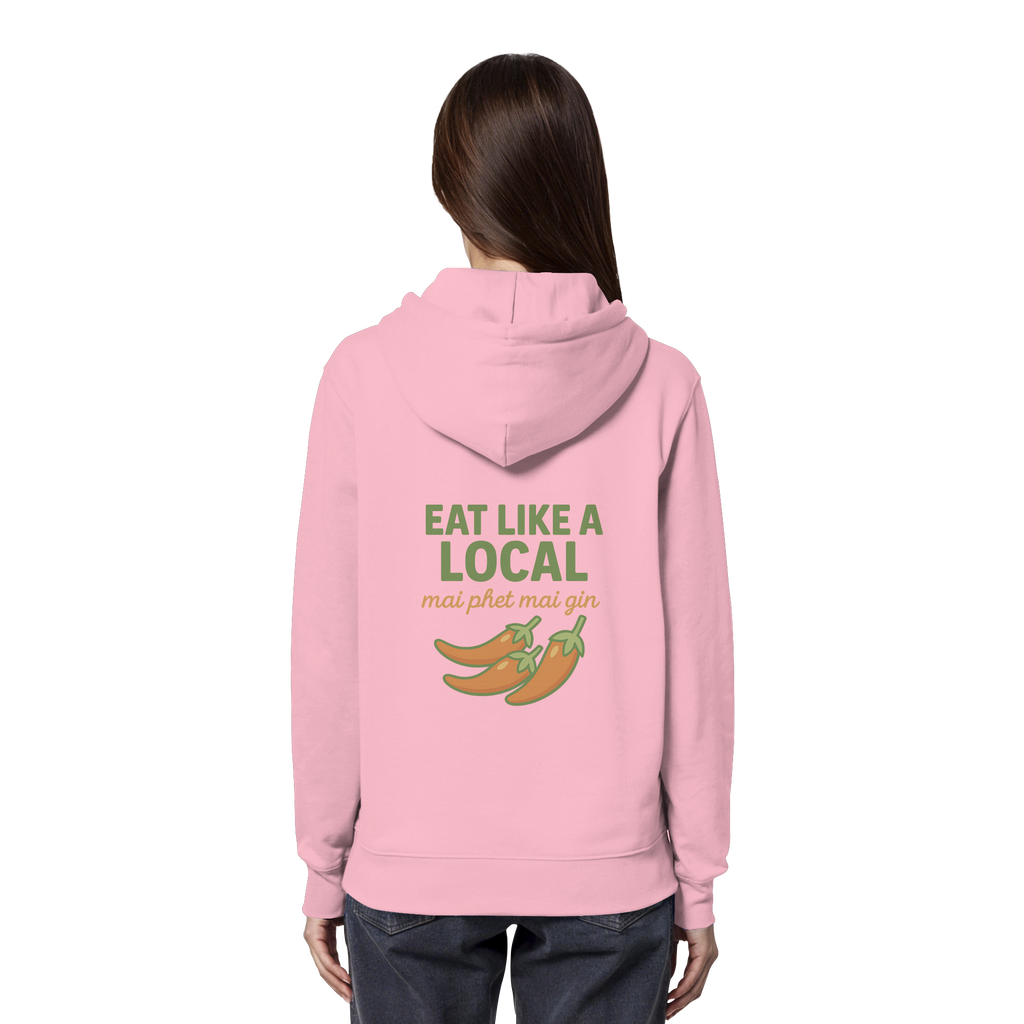 Eat Like a Local – Thai Food Design | „mai phet mai gin“ Chili Design - Rückseite bedruckt - Organic Hoodie