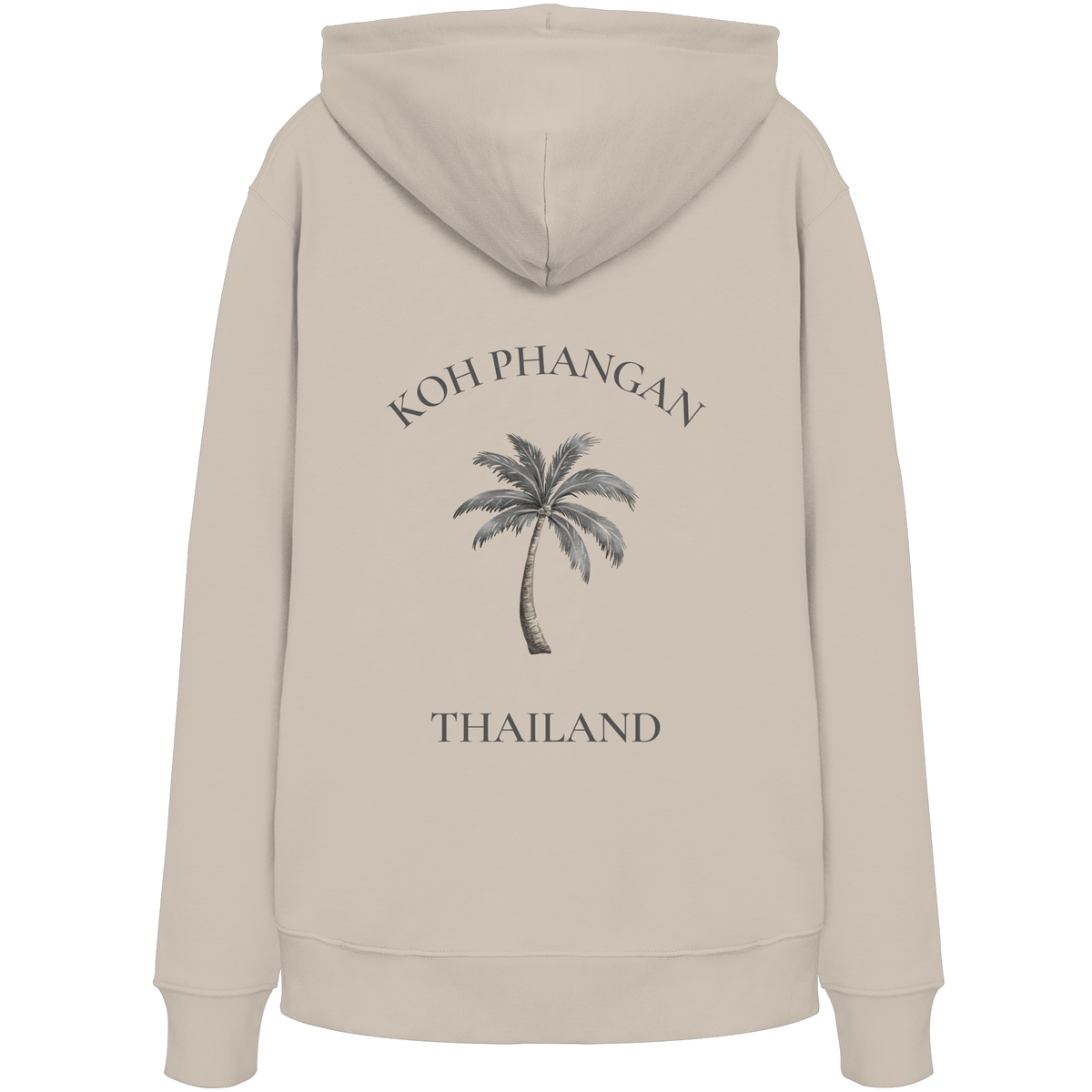 Koh Phangan Mini Palm – Bio Hoodie – Backprint – Originalmockup in Desert Dust, Produktansicht 5