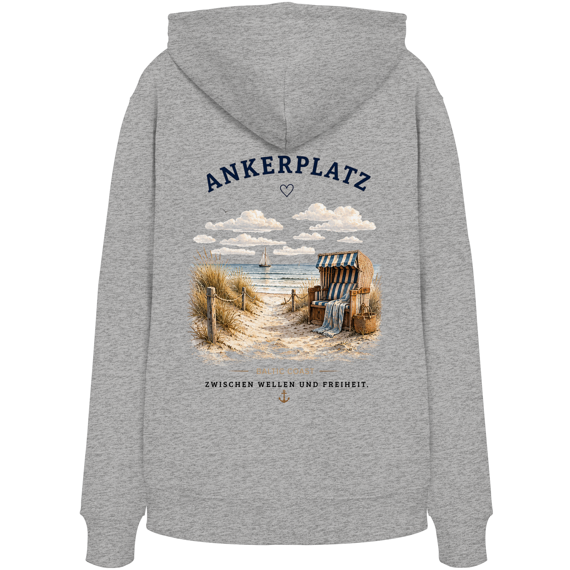 Ankerplatz Hoodie – Küstengefühl Sea & Soul – Bio Hoodie mit Rückenprint