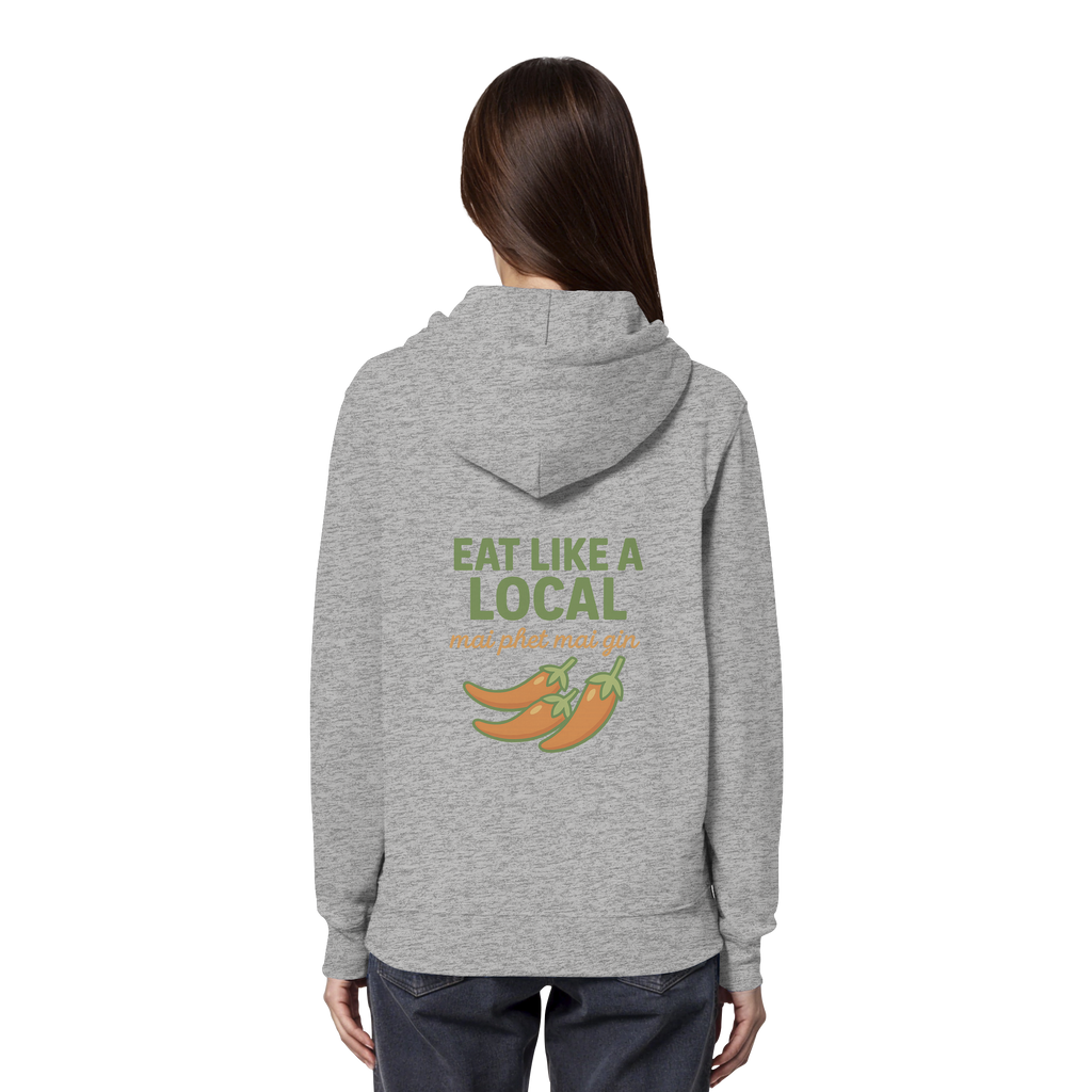 Eat Like a Local – Thai Food Design | „mai phet mai gin“ Chili Design - Rückseite bedruckt - Organic Hoodie