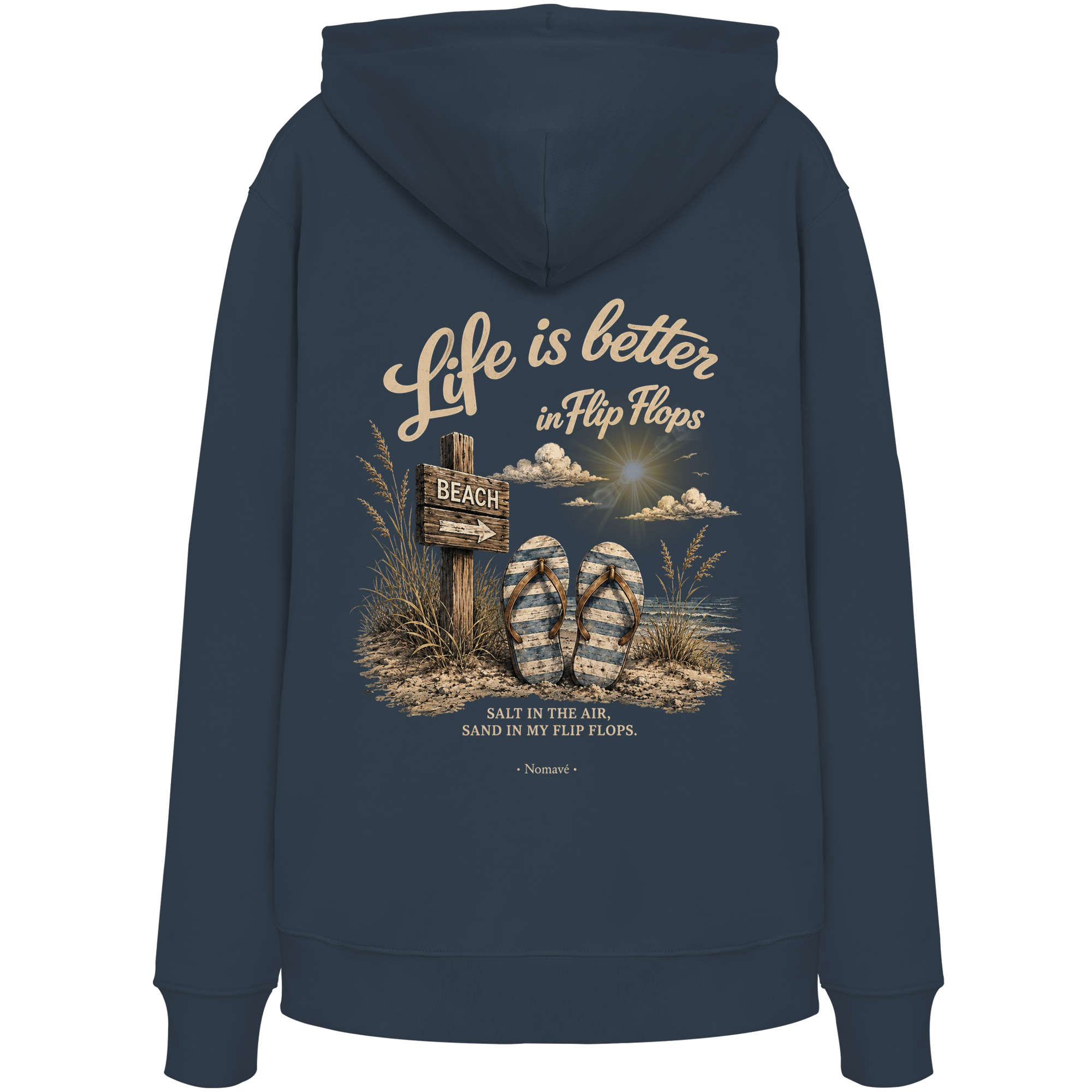 Life-is-better-in-flip-flops-dark-edition-backprint - Organic Hoodie