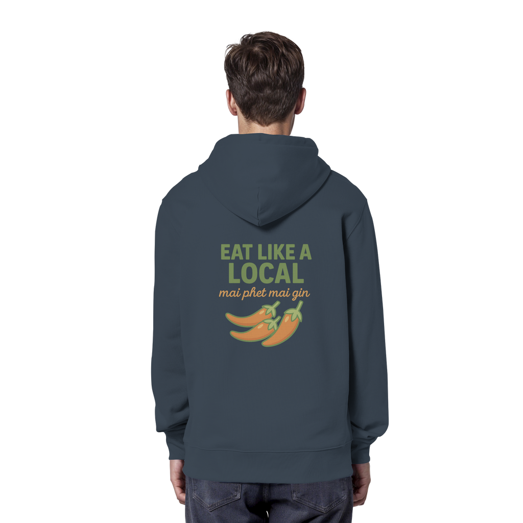 Eat Like a Local – Thai Food Design | „mai phet mai gin“ Chili Design - Rückseite bedruckt - Organic Hoodie