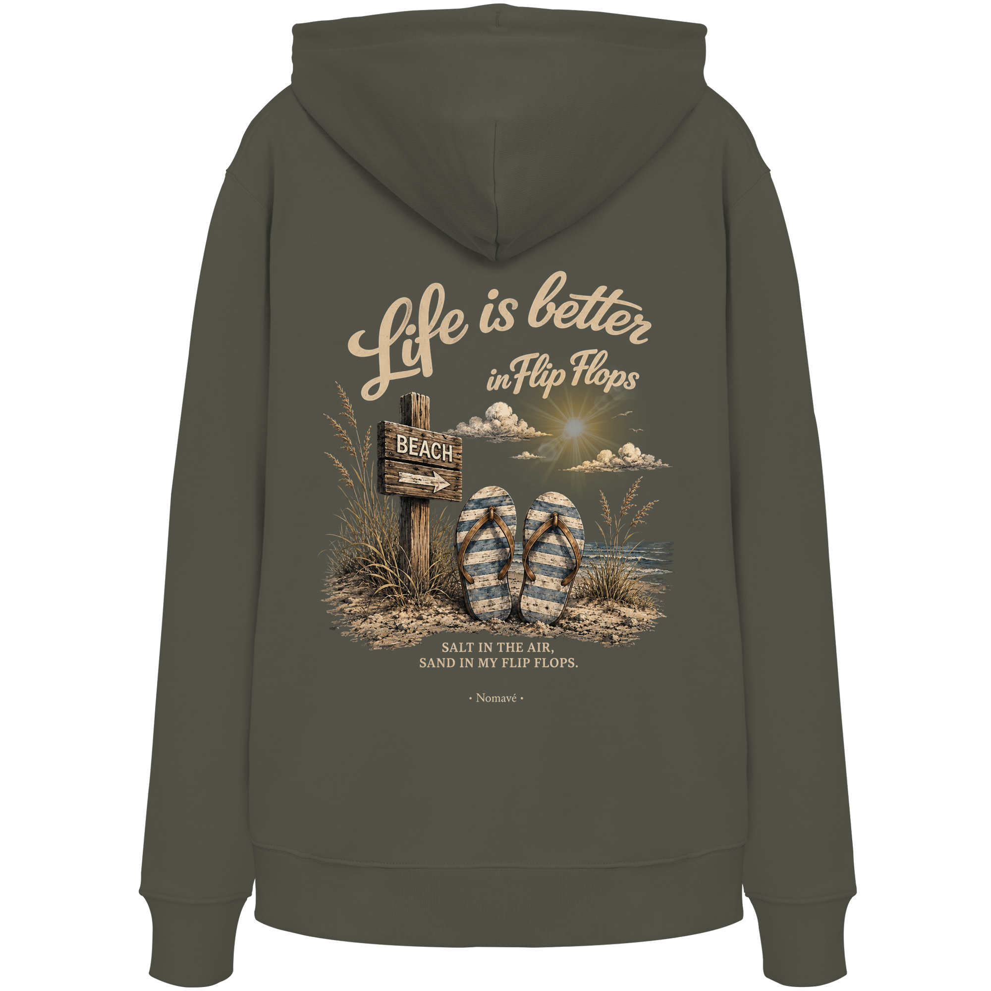 Life-is-better-in-flip-flops-dark-edition-backprint - Organic Hoodie