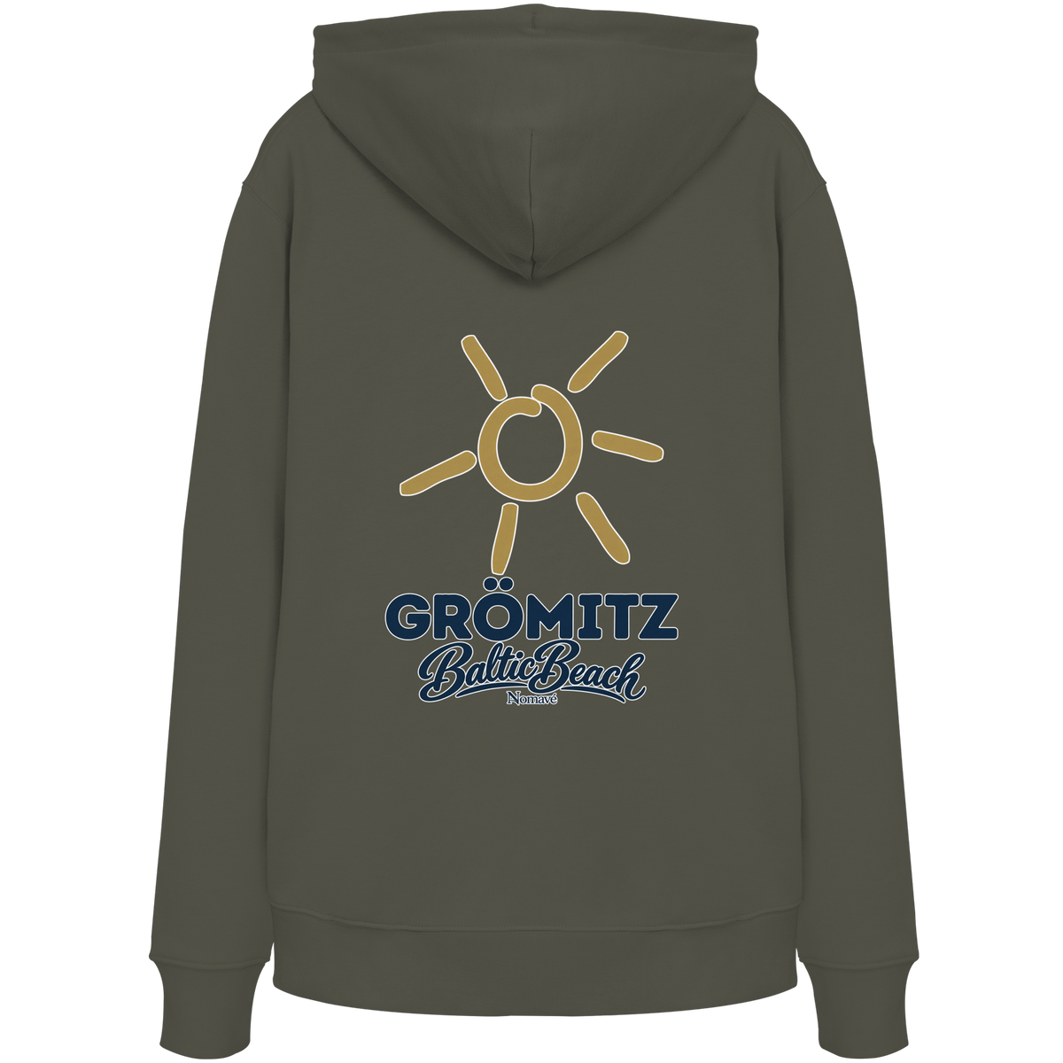 Grömitz Sonne Bio Hoodie Baltic Beach Rückendruck – Shirtigo-Originalmockup 5 (khaki)