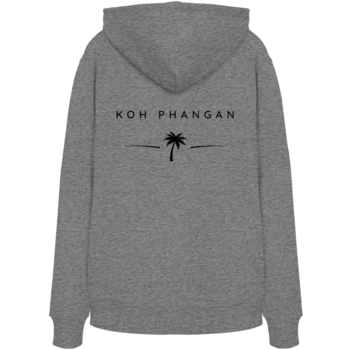 Original-Mockup des Bio Hoodie in Mid Heather Grey mit Koh-Phangan-Minimal-Backprint