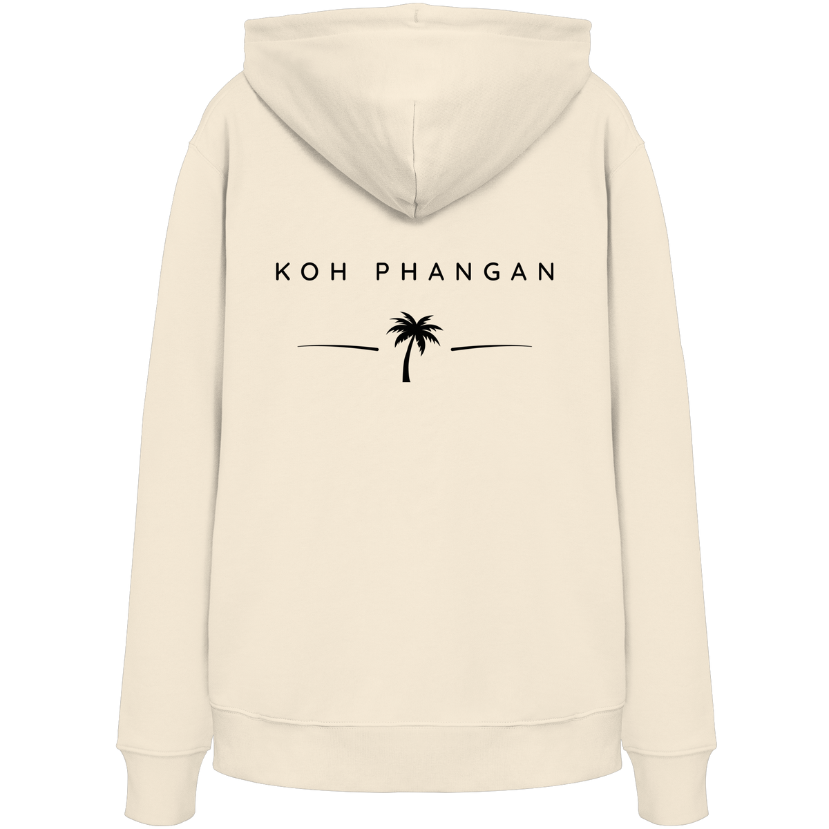 Original-Mockup des Bio Hoodie in Natural Raw mit Koh-Phangan-Minimal-Backprint