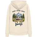 Bio Hoodie in Natural Raw als Produkt-Mockup mit Escape Explore Repeat Motiv als Backprint