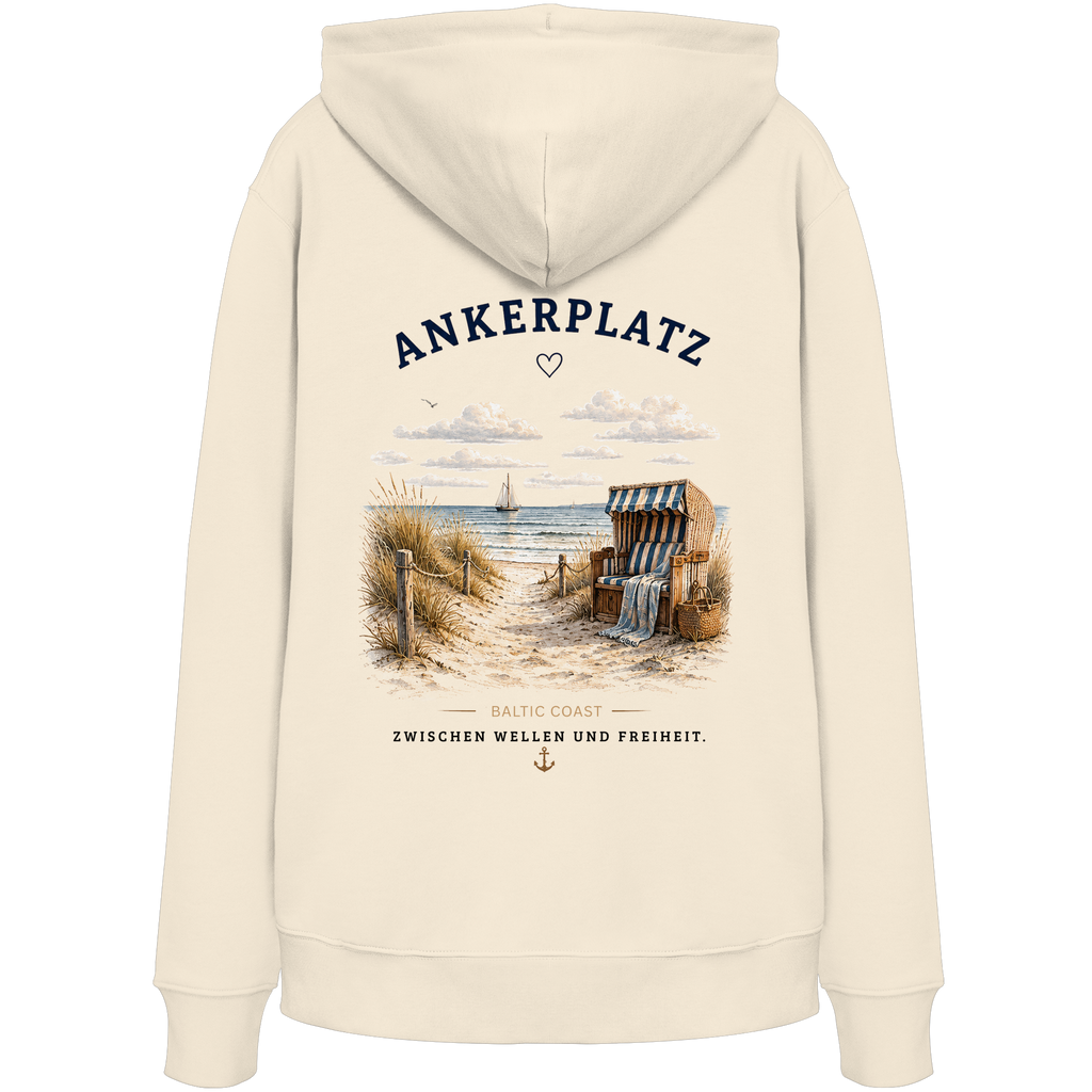 Ankerplatz Hoodie – Küstengefühl Sea & Soul – Bio Hoodie mit Rückenprint