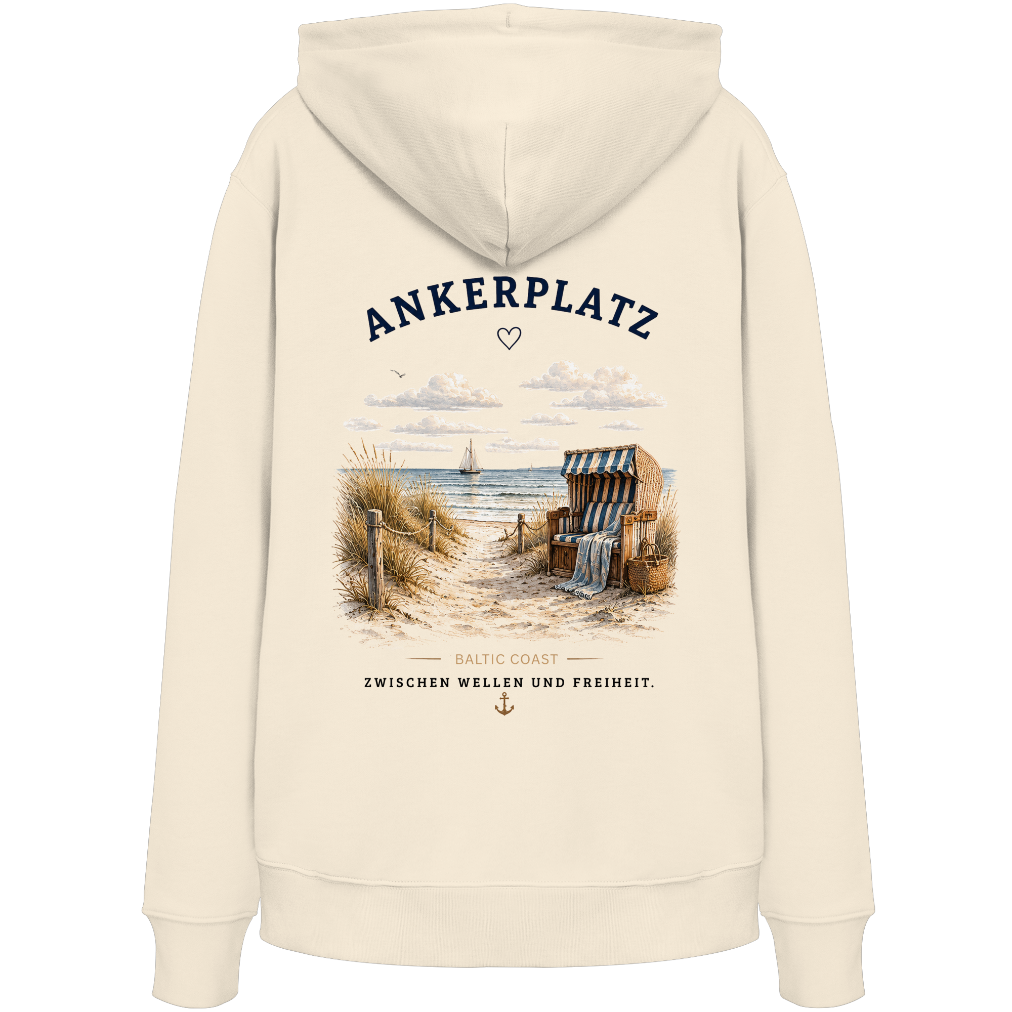 Ankerplatz Hoodie – Küstengefühl Sea & Soul – Bio Hoodie mit Rückenprint