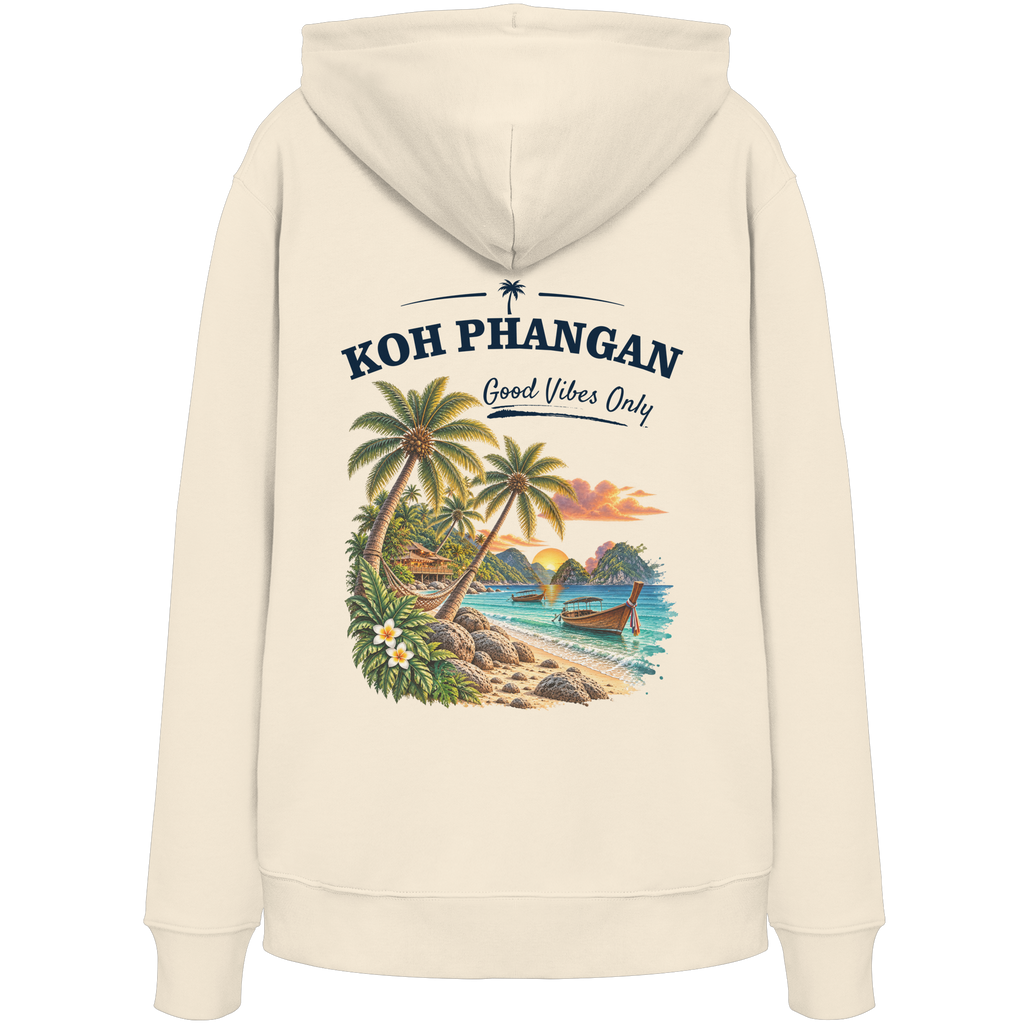 Bio Hoodie – Backprint in natural raw als Original-Mockup mit Koh Phangan Good Vibes Only Backprint