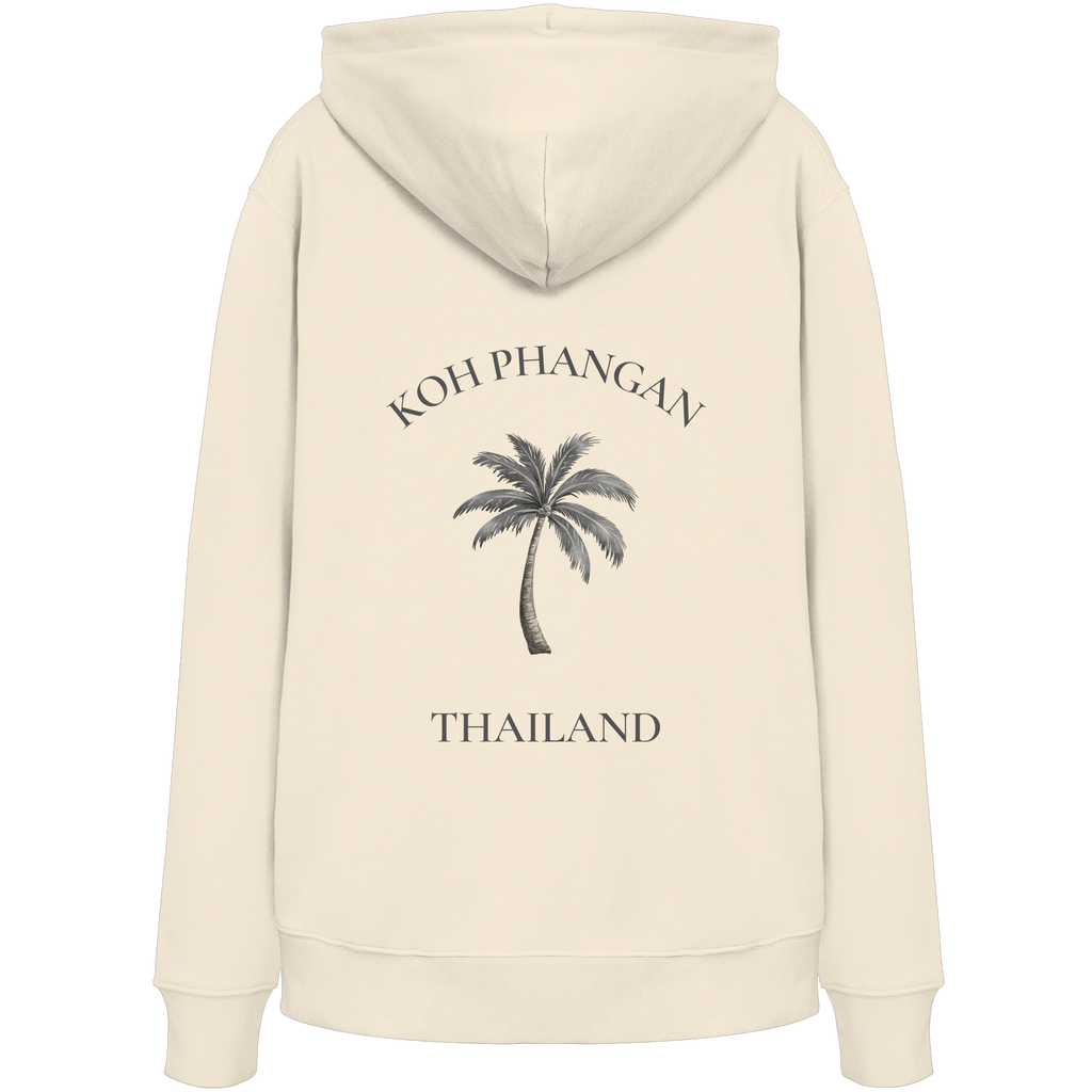 Koh Phangan Mini Palm – Bio Hoodie – Backprint – Originalmockup in Natural Raw, Produktansicht 1