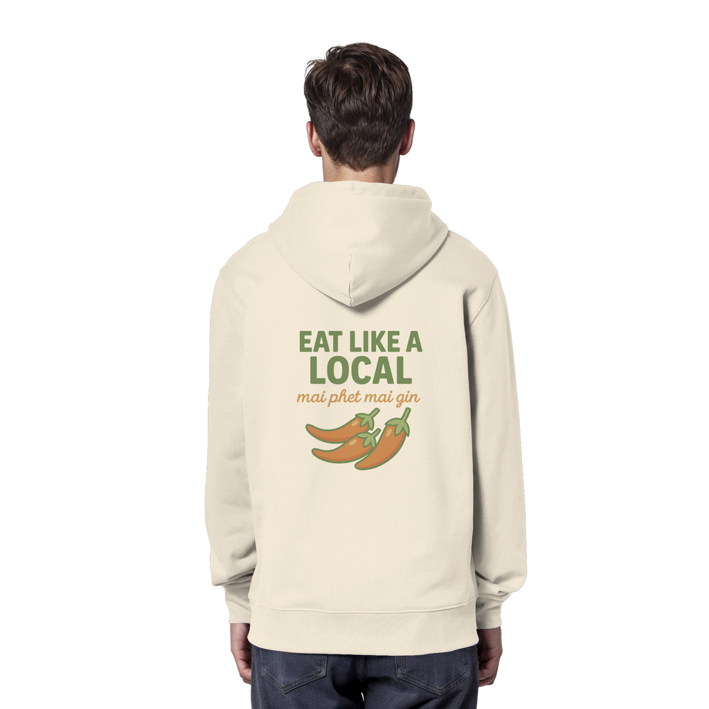 Eat Like a Local – Thai Food Design | „mai phet mai gin“ Chili Design - Rückseite bedruckt - Organic Hoodie