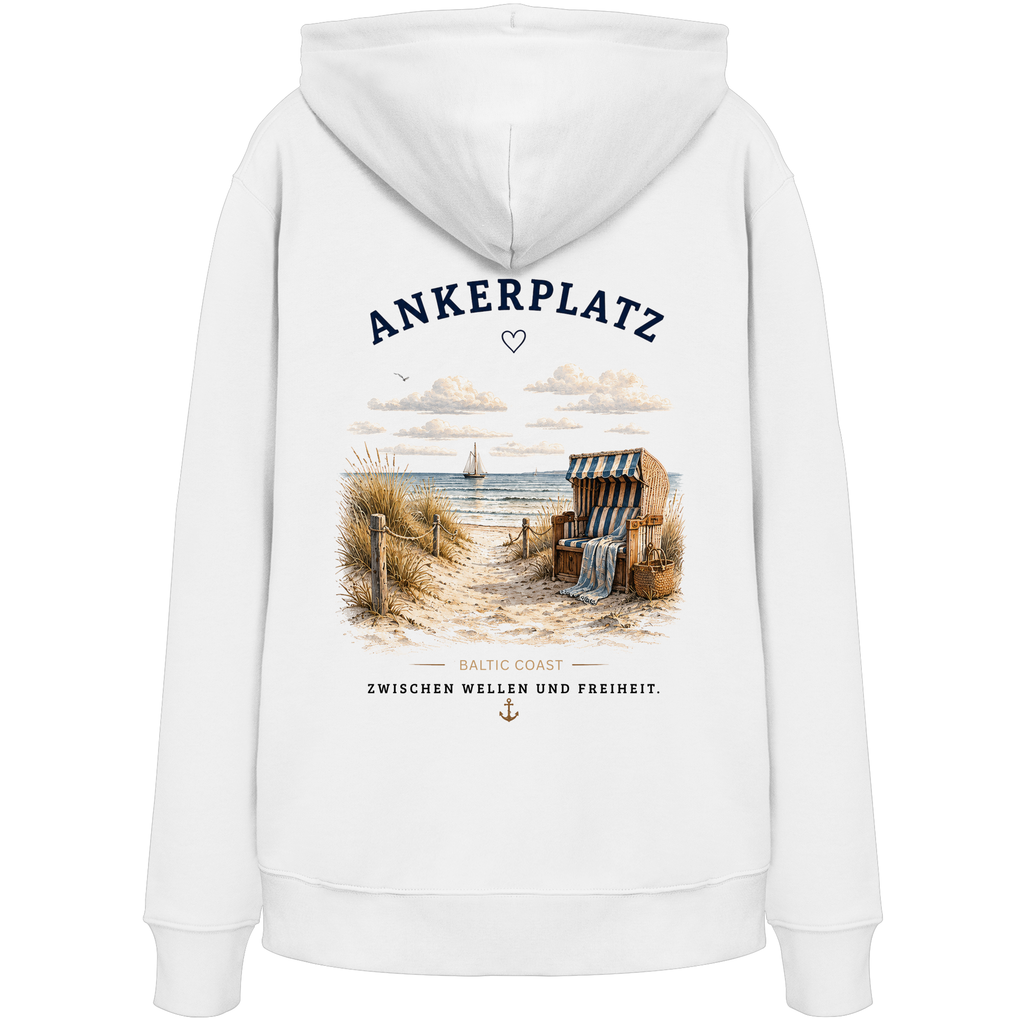 Ankerplatz Hoodie – Küstengefühl Sea & Soul – Bio Hoodie mit Rückenprint
